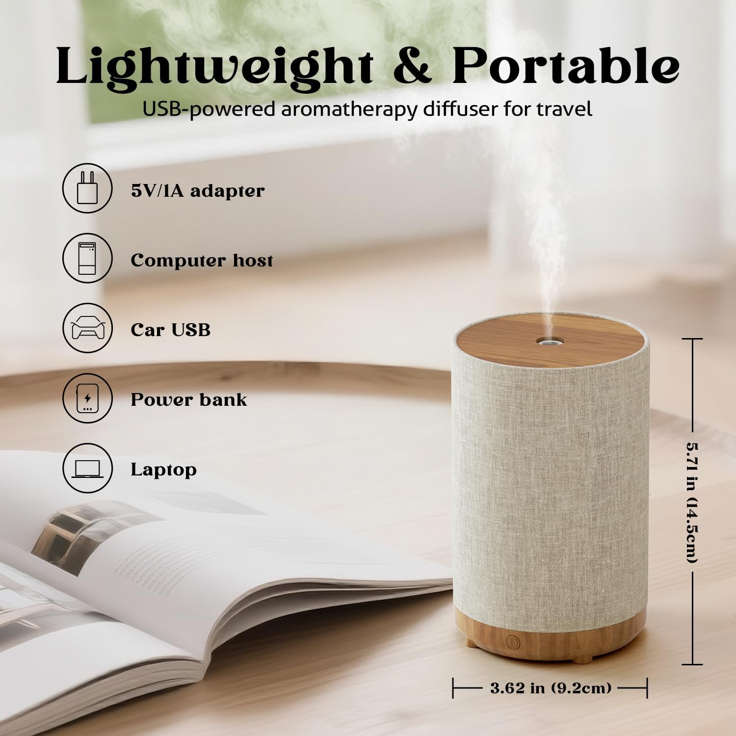 Mini-Stoff Aroma Diffuser, 120ml Diffusor für Atherische Öle, Ultraschall-Luftbefeuchter mit 8-Farben-LED-Licht, für Schlafzimmer Yoga, Geschenk – Bild 4