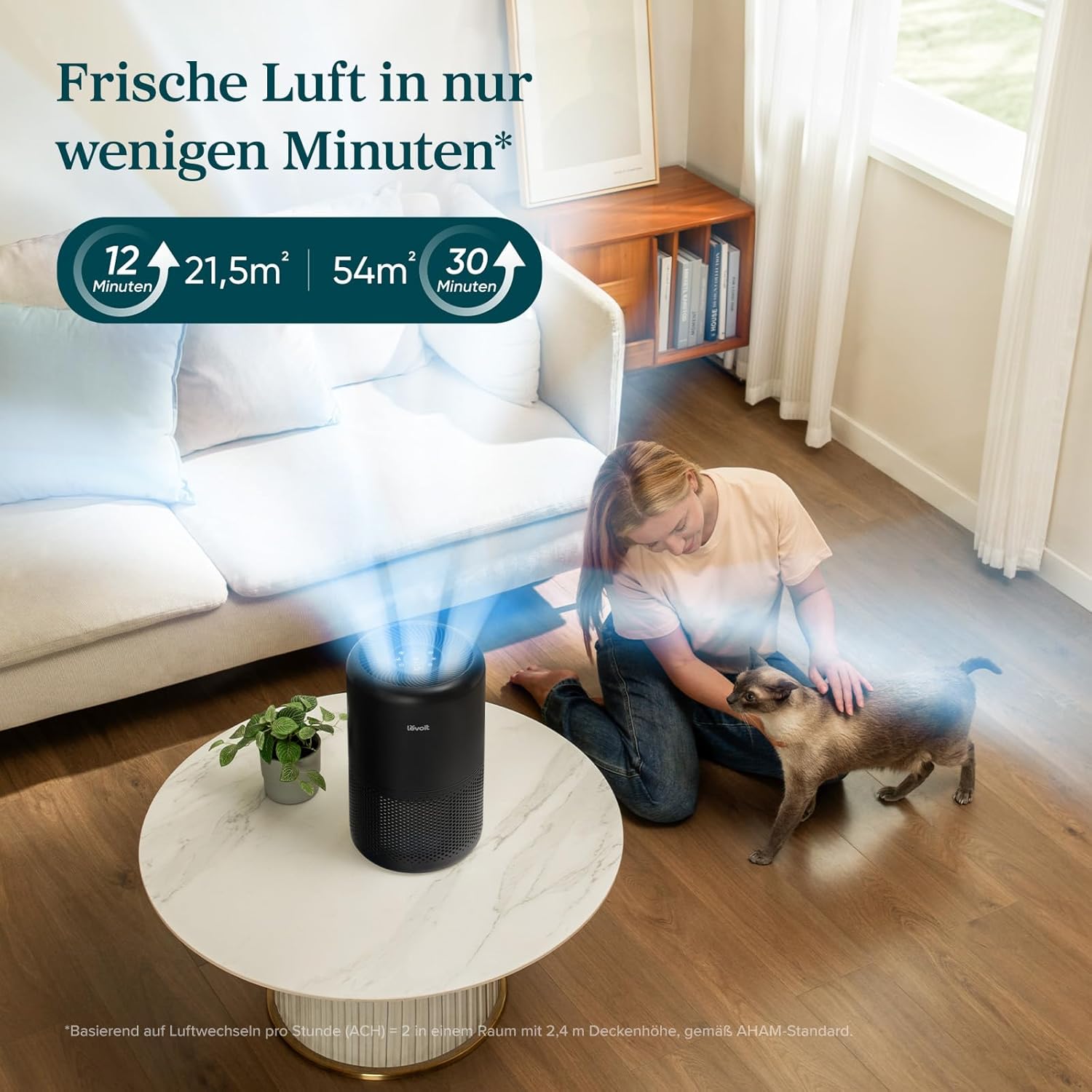 Levoit Luftreiniger mit HEPA-Luftfilter, CADR 258 m³/h für bis zu 54 ㎡ Raucherzimmer, 99,97 Prozent Schimmelstaub, Pollen, Tierhaare, Luftreiniger mit Luftqualitätsanzeige und Auto- und Schlafmodus, Schwarz – Bild 6