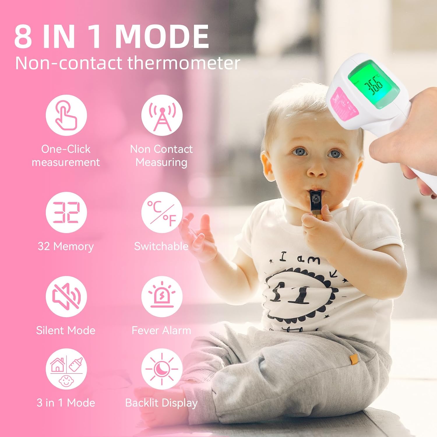 Snomd Fieberthermometer, kontaktloses Infrarot-Stirnthermometer für Babys und Erwachsene, digitales Thermometer mit sofortiger Ablesung, Fieberalarm – Bild 4
