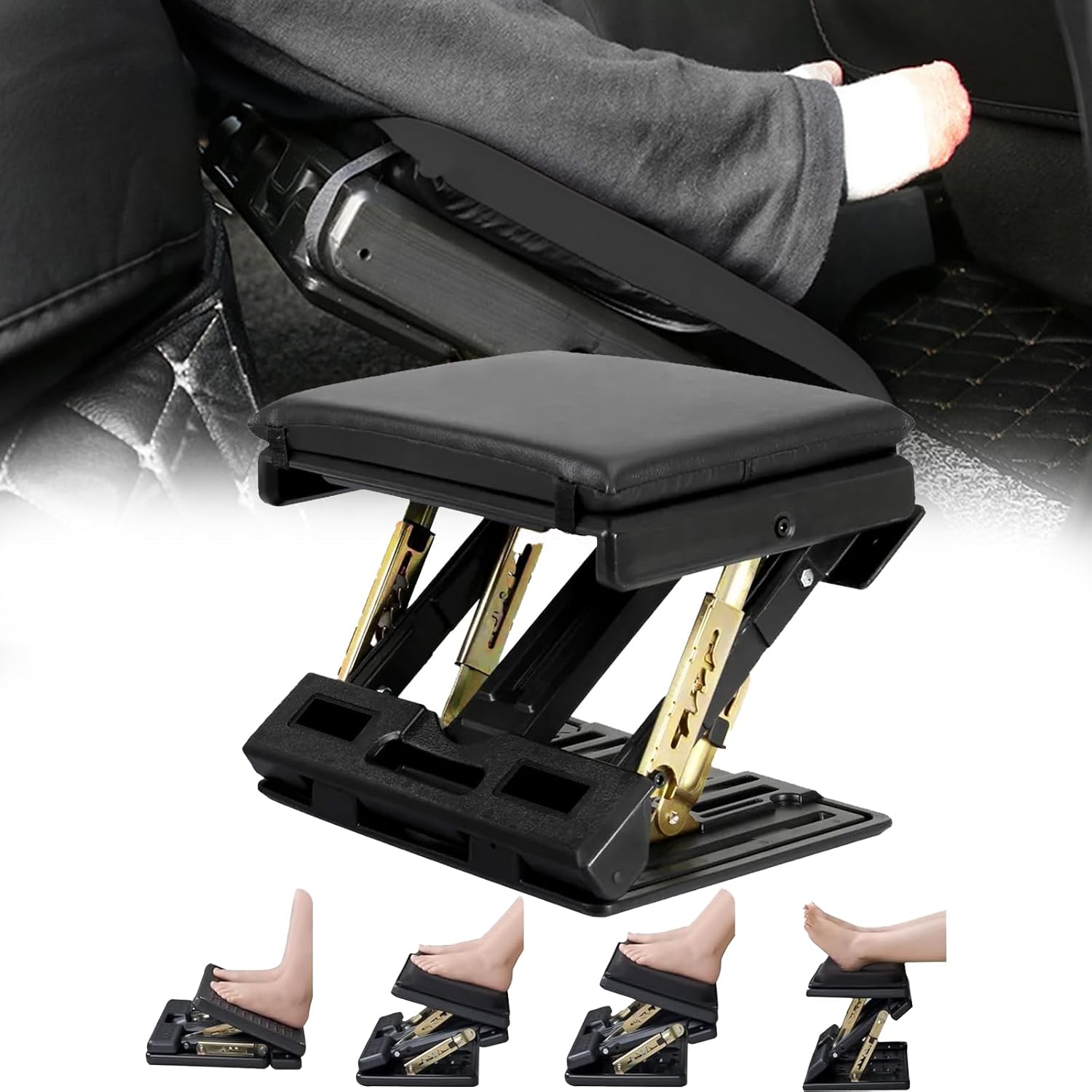 Fußstützen-Schreibtisch, verstellbarer Fußhocker, ergonomischer Fußhocker, abnehmbare Büro-Fußstütze, Fußstütze mit Massage und weichem Sitzkissen für Auto, Büro, Zuhause, Reisen (schwarz)