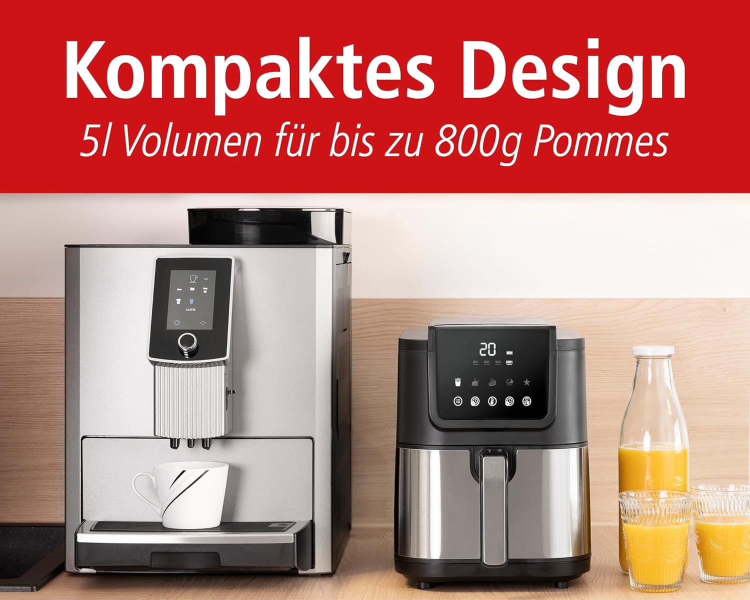 ROMMELSBACHER Heißluftfritteuse FRH 1500, XL-Backraum 5 Liter (ca. 18 x 26 cm) für 800 g Chips, sehr leiser Betrieb 45 dB (A), 5 Programme + 4 Temperaturstufen, platzsparendes rechteckiges Design – Bild 4
