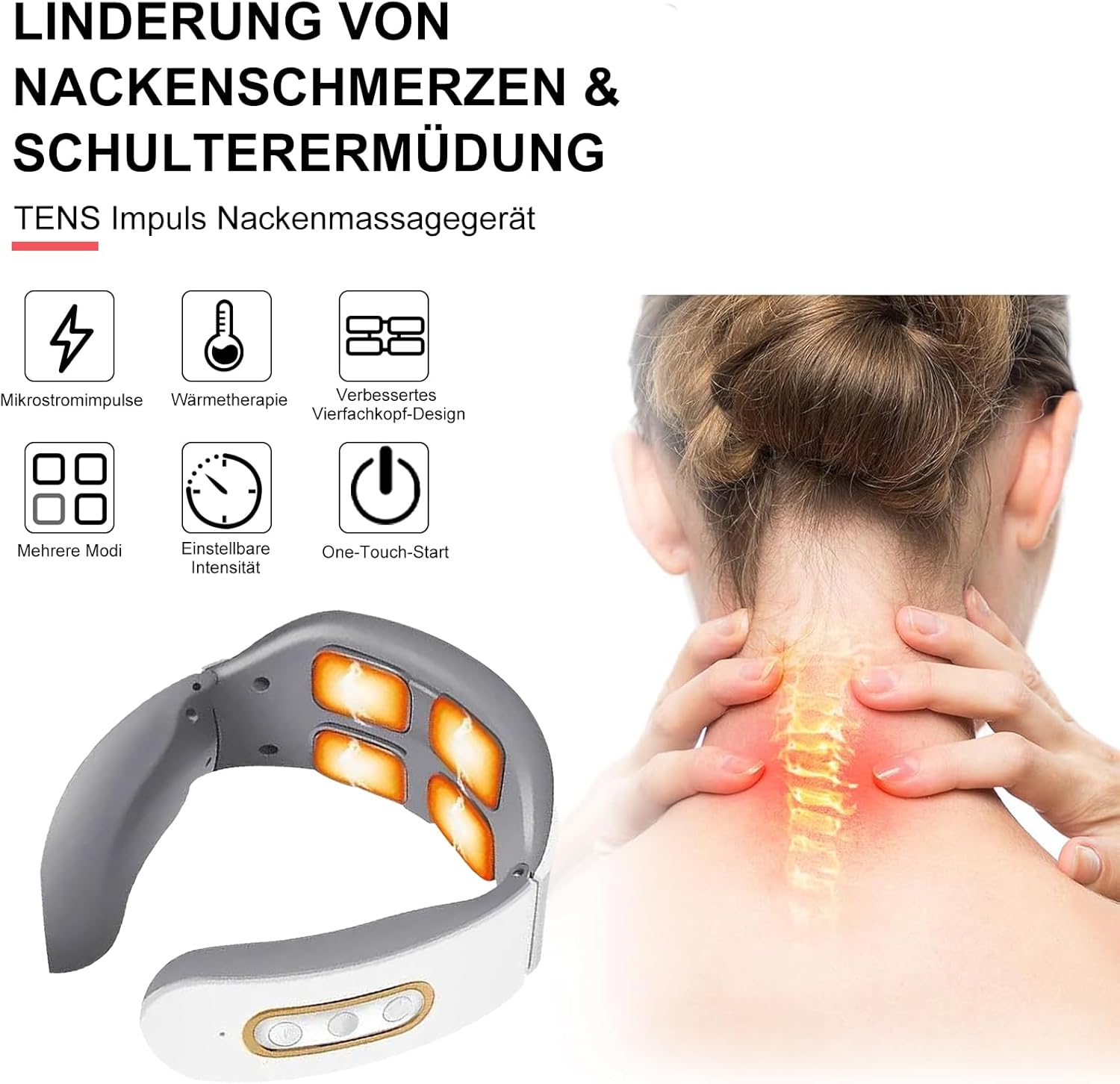 Massagegerät, 4D Bionische Hand Nackenmassagegerät, Elektrisches Shiatsu Massagegerät mit Wärme 3 Modi & 2 Heizstufen, Tiefenmassage für Nacken & Schultern (Weiß) – Bild 2