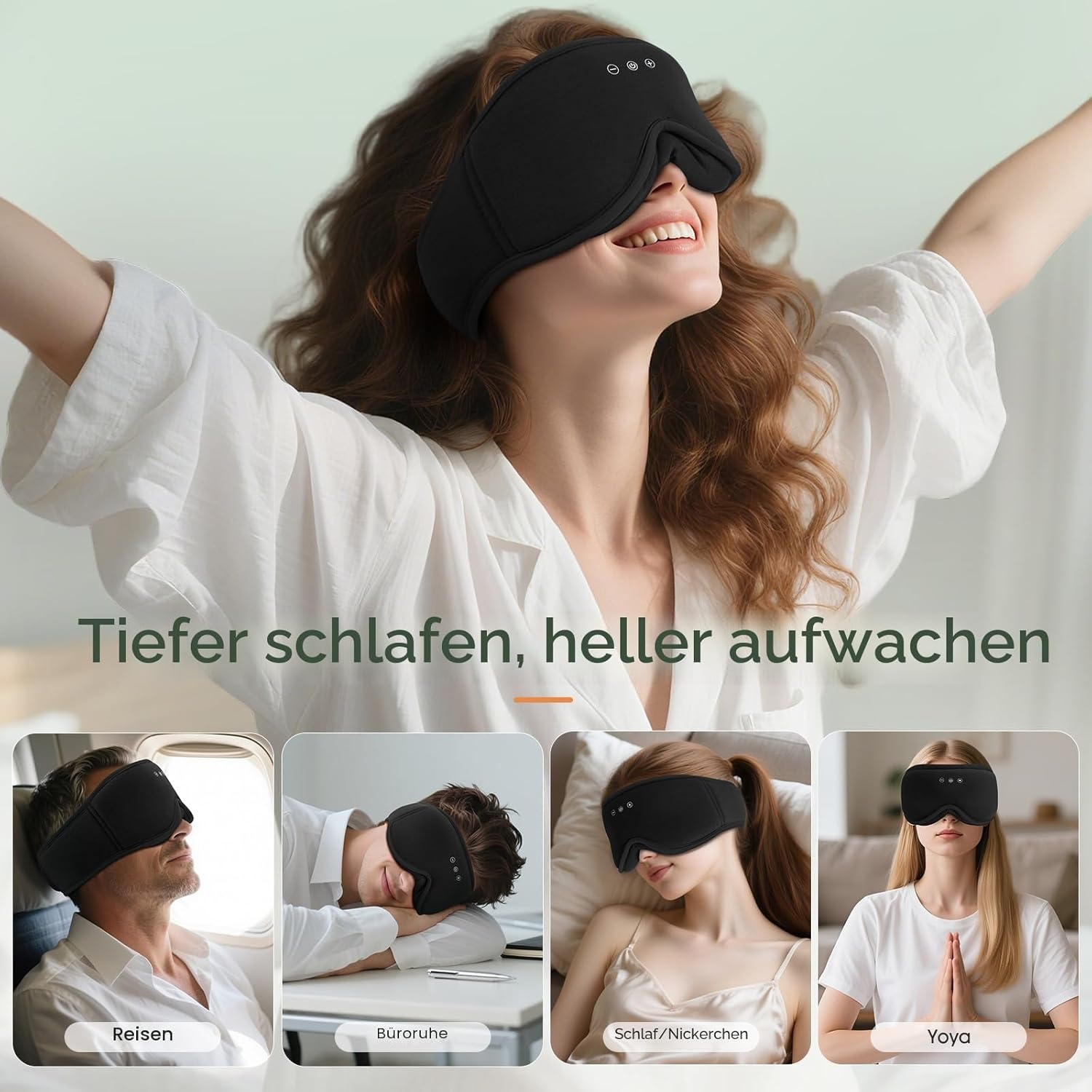 MUSICOZY Bambus-Baumwolle Schlafmaske mit Kopfhörer, 3D Schlafkopfhörer Bluetooth v5.4 Augenmaske Schlafmaske Für Seitenschläfer, Schlafmaske Waschbar Schlafbrille mit Mikrofon für Herren/Frauen – Bild 7