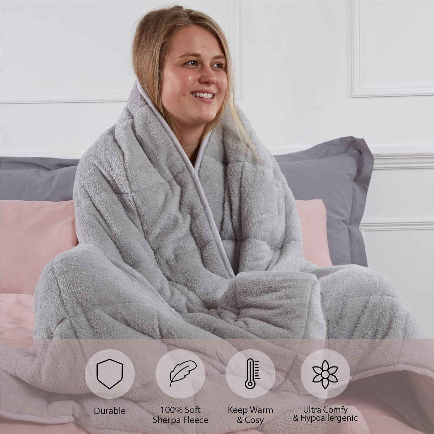 Brentfords Superweiche Teddy-Fleece-Decke für Erwachsene mit Mikro-Glasperlen, Schlaflosigkeit, Angst, Stressabbau, Silbergrau, 150 x 200 cm – 8 kg, BBWETEDSI02, 150 x 200cm, 8kg(17.6lb) – Bild 3