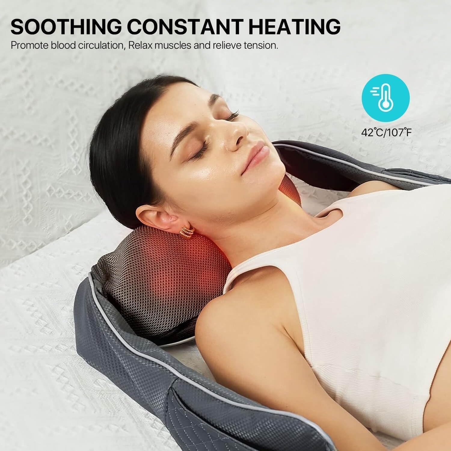 ALLJOY Nackenmassagegerät mit Wärme, 2200 mAh Akku, kabellos, Massagegerät für Nacken, Schulter, Rücken, Shiatsu-Massage mit 20 Minuten Auto-Off & Tasche – Bild 3