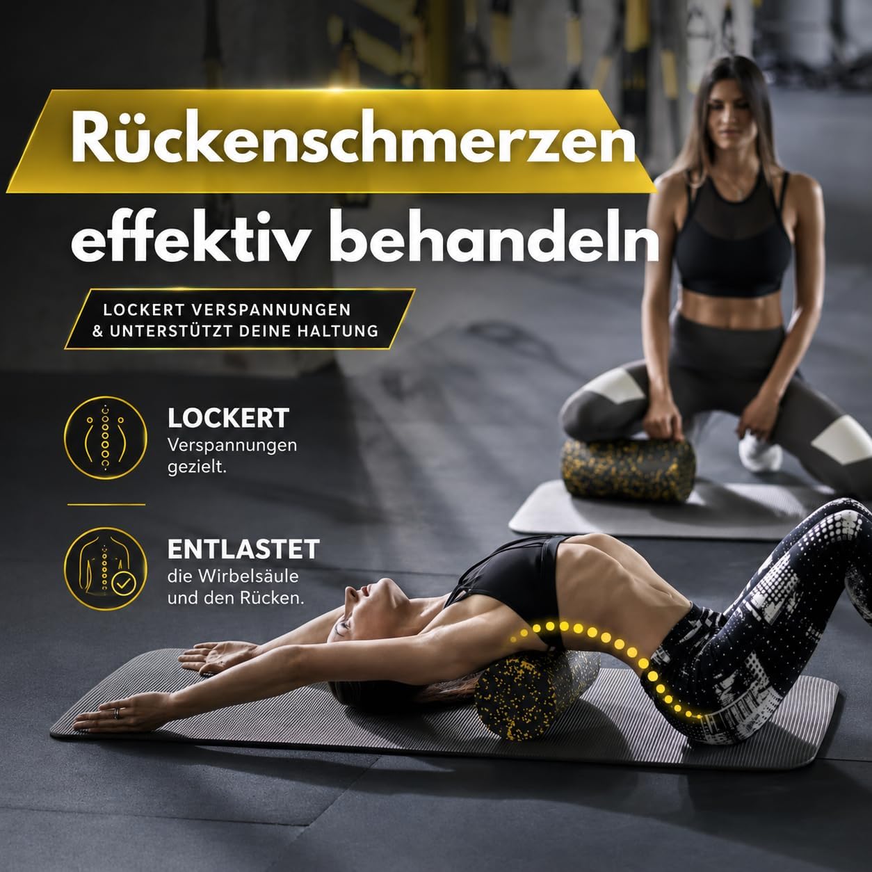 Faszienroller aus Schaumstoff mittelhart I 30 x 15 cm große Rückenmassagerolle mit 25 % Recyclinganteil I Rückenrolle I Schwarze Schaumstoffrolle – Bild 2