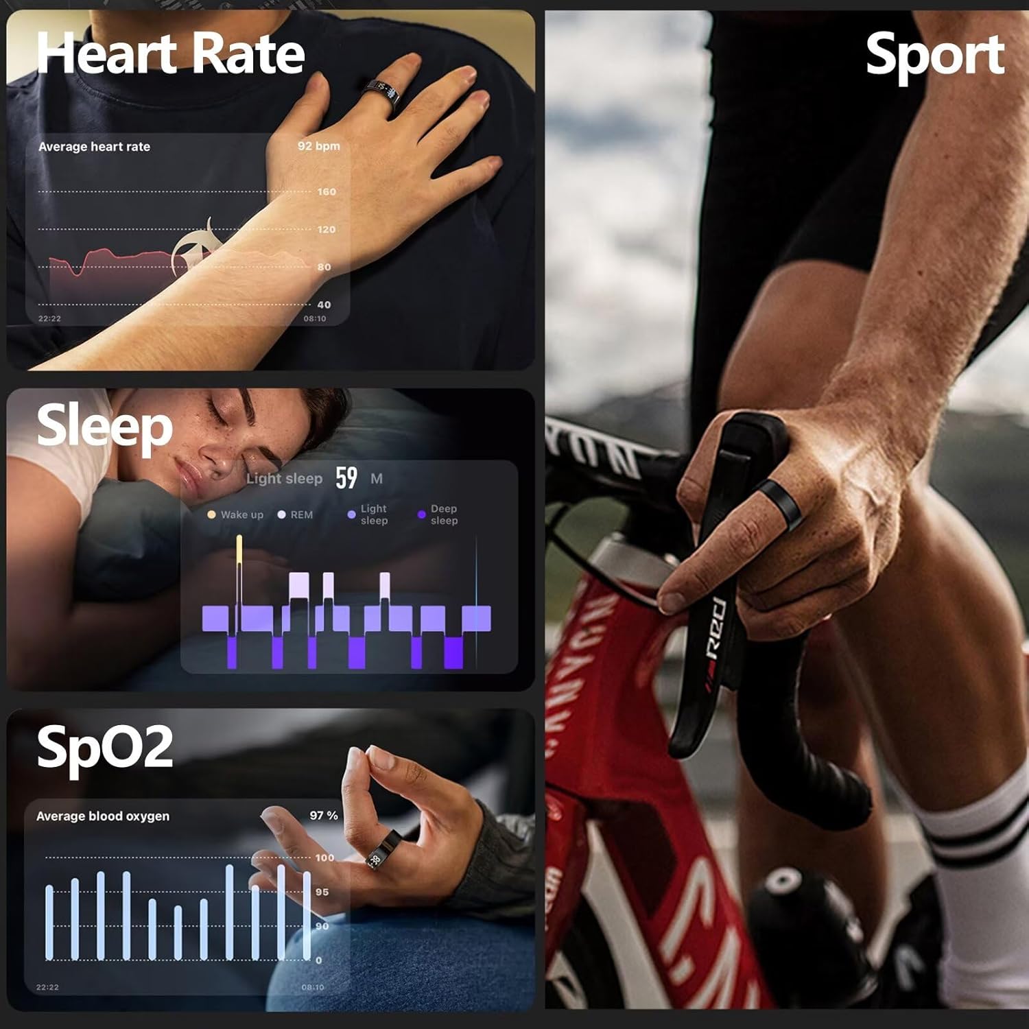 Smart Ring Edelstahl Smart Ringe für Männer Frauen 5 ATM Wasserdicht Fitness Ring Tracker Android iOS Fitness Ring Schlaf Tracker Herzfrequenzmesser Schlafring Fitness Tracker Schrittzähler Gesundheitsring – Bild 3