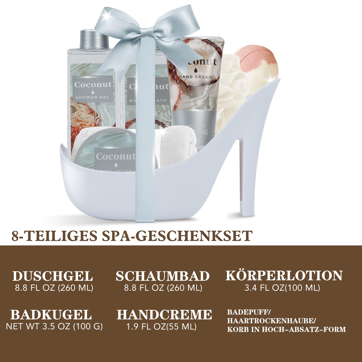 SPA LUXETIQUE Bade-Geschenkset für Damen – 8-teiliges Bade-Geschenkset mit Kokosnuss-Duft, Geburtstagsgeschenk, Wellness-Set für Frauen mit Duschgel, Schaumbad, Körperlotion, Geschenkset zum Muttertag, Geschenke für Sie, Frauen, Mutter – Bild 2