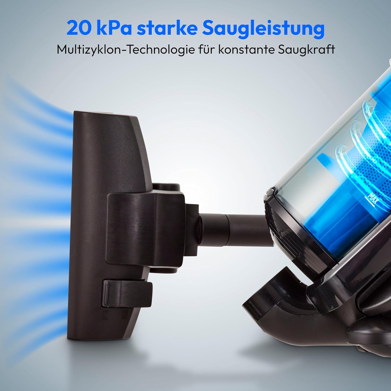 MEDION Beutelloser Zyklonstaubsauger P4000 (900 Watt Leistung, 4,3 Liter Staubbehälterkapazität, waschbarer HEPA 13-Filter, 11 m Arbeitsradius, MD 11906) Blau – Bild 2