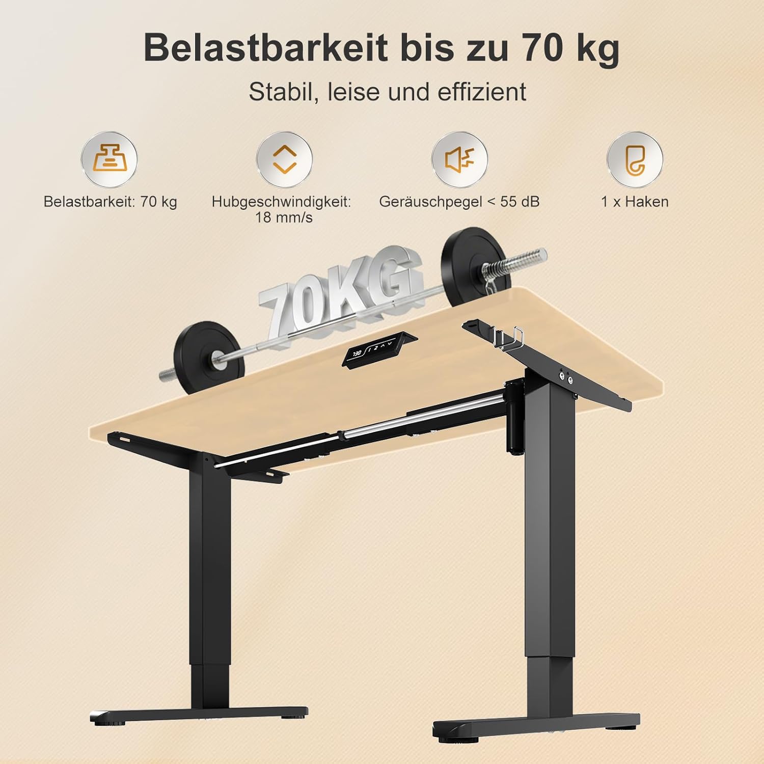 Flamaker Höhenverstellbarer Schreibtisch, Elektrisches Tischgestell, Höhenverstellbar, Elektrisches 2-Wege-Teleskop mit Memory-Steuerung, Höhenverstellbares Schreibtischgestell (Schwarz) – Bild 4