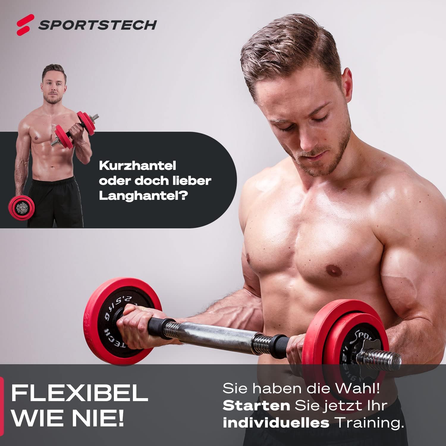 Sportstech 2-in-1 Hantelset mit Silikonhülle, deutsche Qualitätsmarke, Hanteln und Langhantel in einem, Hanteln mit 20 kg / 30 kg aus Gusseisen, effektives Fitness-Krafttraining, AH300, – Bild 2
