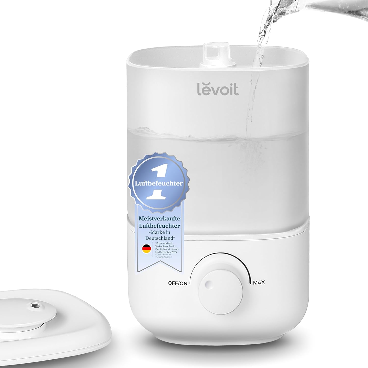 Levoit Schlafzimmer-Luftbefeuchter, 23 dB leiser Luftbefeuchter, Top Fill für Baby, bis zu 25 Stunden, Raumbefeuchter mit 360 Grad drehbarer Düse für Kinderzimmer, Pflanzen, Autoabschaltung, 2,5 l, weiß