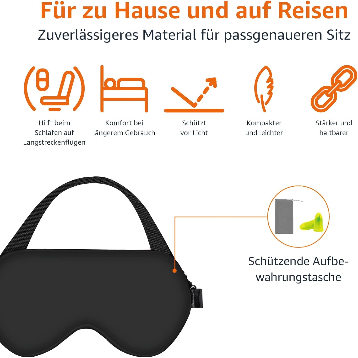Amazon Basics – Schwarze, gebogene Schlafmaske aus natürlicher Maulbeerseide mit verstellbarem Riemen – Bild 4