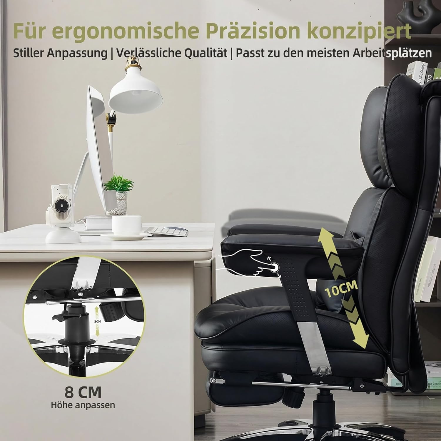 Efomao Bürostuhl, Ergonomischer Gaming-Stuhl mit Kopfstützen-Design (XX), Gamer-Stuhl PU-Leder bis 200 kg mit Fußstütze und Lendenkissen, höhenverstellbarer Schreibtischstuhl – Bild 6