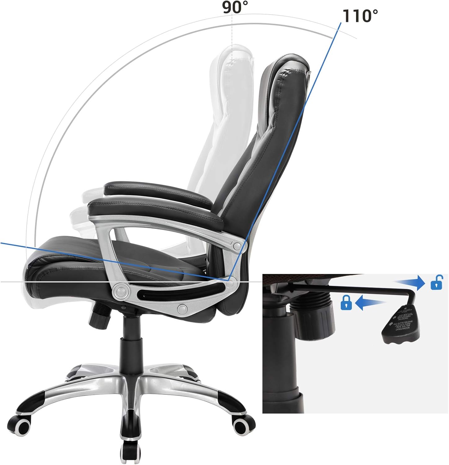 SONGMICS Ergonomischer Bürostuhl, höhenverstellbarer Drehstuhl, robust, stabil und langlebig, Schwarz, OBG21B, 52 x 53 x 122 cm – Bild 3