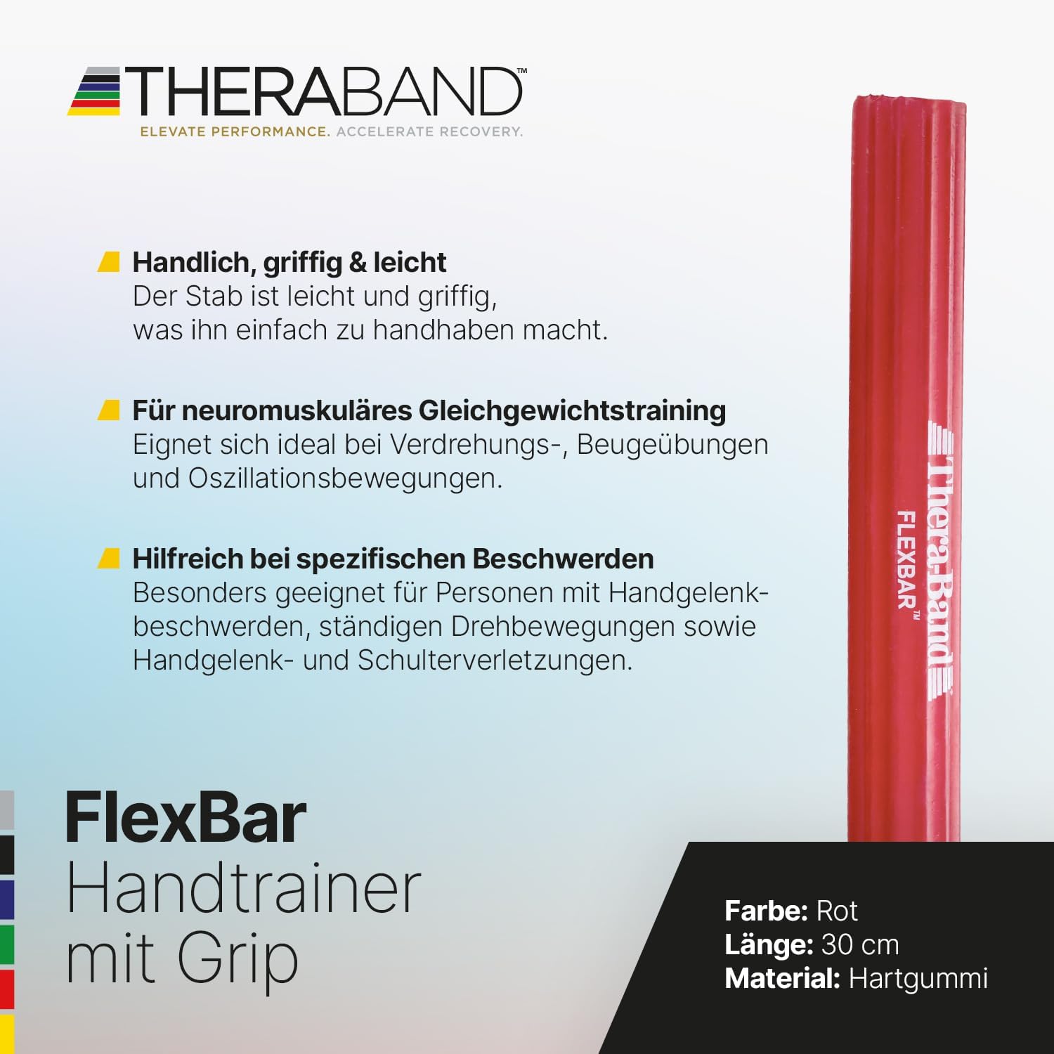 TheraBand FlexBar Handtrainer | Unterarmtrainer für Rehabilitation & Griffkraft | Trainingsgerät für Hand, Handgelenk & Unterarm | Fitnesszubehör | Handmuskeltraining | Flexibler Übungsstab – Bild 2
