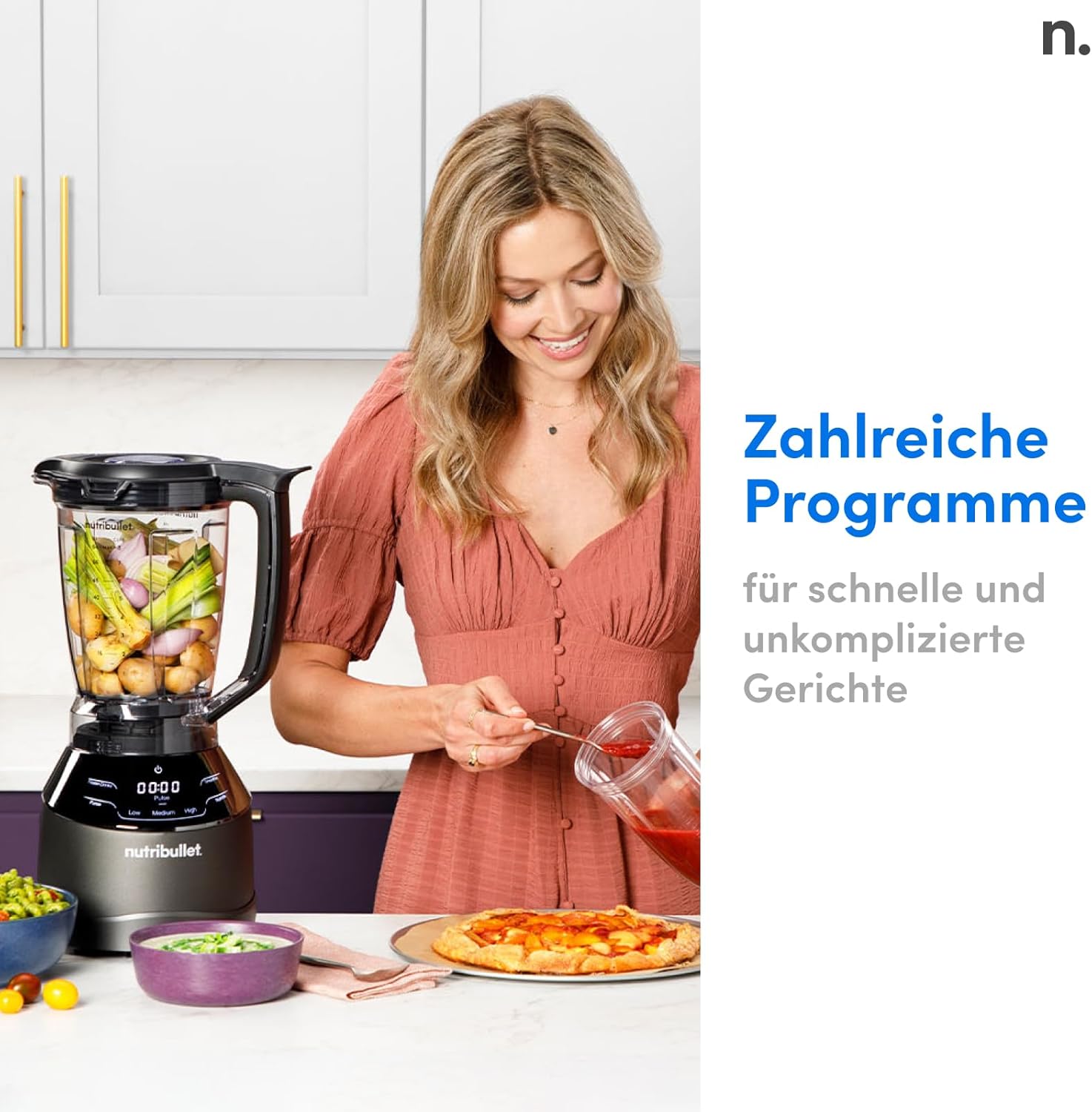 Nutribullet Full Size Blender Combo, elektrischer Mixer, multifunktionaler Zerkleinerer, professionell, 1200 Watt Leistung, 1,89 l Krug, 946 ml und 710 ml Gläser, Schwarz, NBF580B – Bild 3