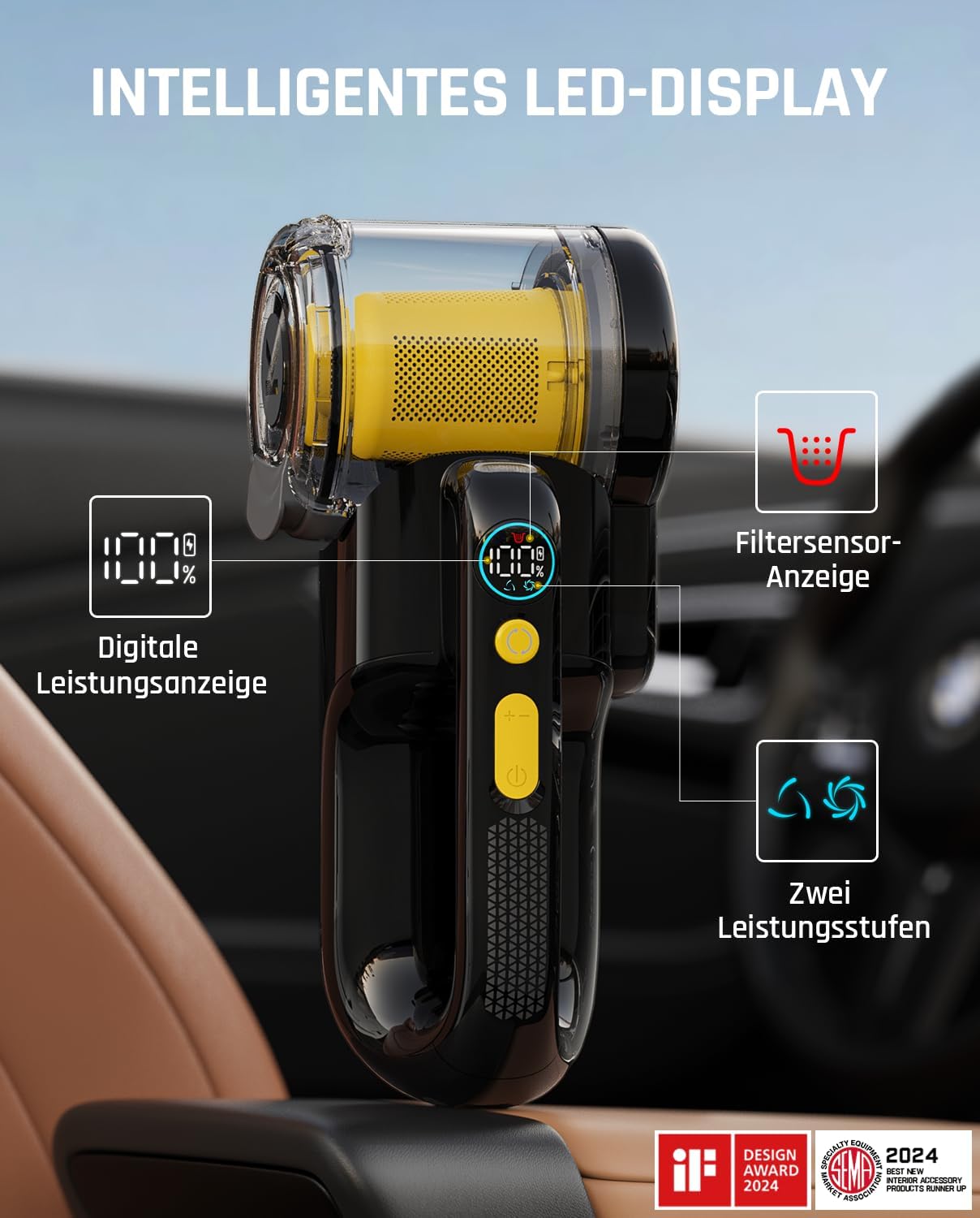 Fanttik Fold V10 APEX Pivot Akku-Handstaubsauger, 17.000 Pa Saugleistung, intelligentes LED-Display, Autostaubsauger für Auto & Haushalt, ausgestattet mit Flexschlauch, Tierhaarbürste und anderem Zubehör – Bild 8