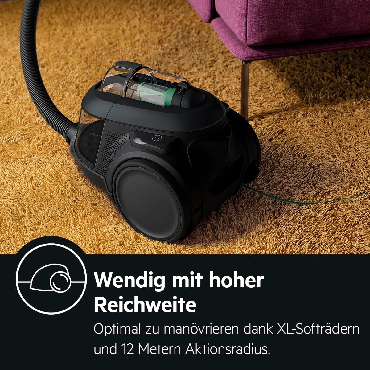 AEG Clean 6000 Eco Beutelloser Staubsauger, ETM-Testsieger, 60 % recyceltes Material, 550 W, Zusatzdüsen, Soft Wheels, 74 dB(A), 12 m Aktionsradius, 1,6 L Staubbehälter, Schwarz, AL61C2ÖKO – Bild 8
