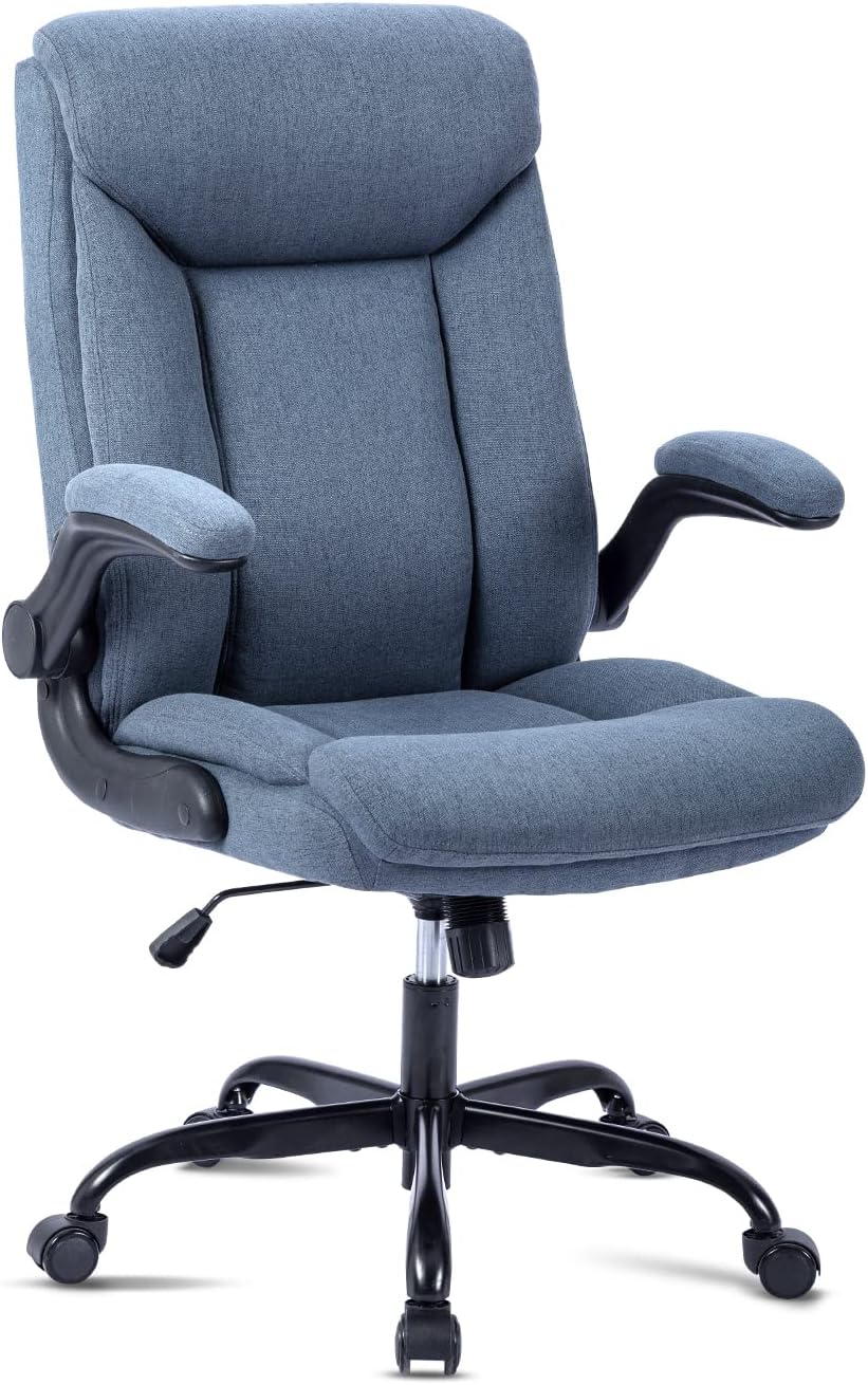 MZLEE Ergonomischer Bürostuhl, Computerstuhl, Schreibtischstuhl, drehbarer Arbeitsstuhl mit hochklappbarer Armlehne, höhenverstellbar, bequem für Büro, Zuhause, Gaming (Marineblau)