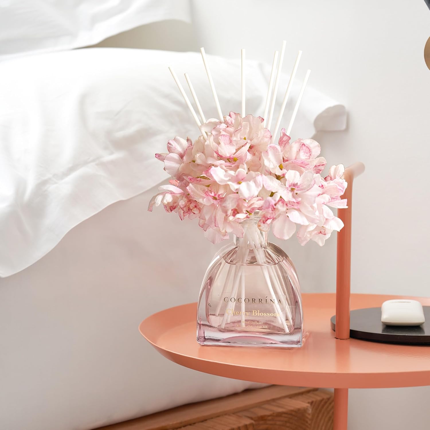 COCORRÍNA Blume 250 ml Raumduft mit 8 Duftstäbchen, Kirschblüte, natürlich, langanhaltend, Raumduft für Wohnzimmer, Schlafzimmer, Badezimmerregaldekor – Bild 5