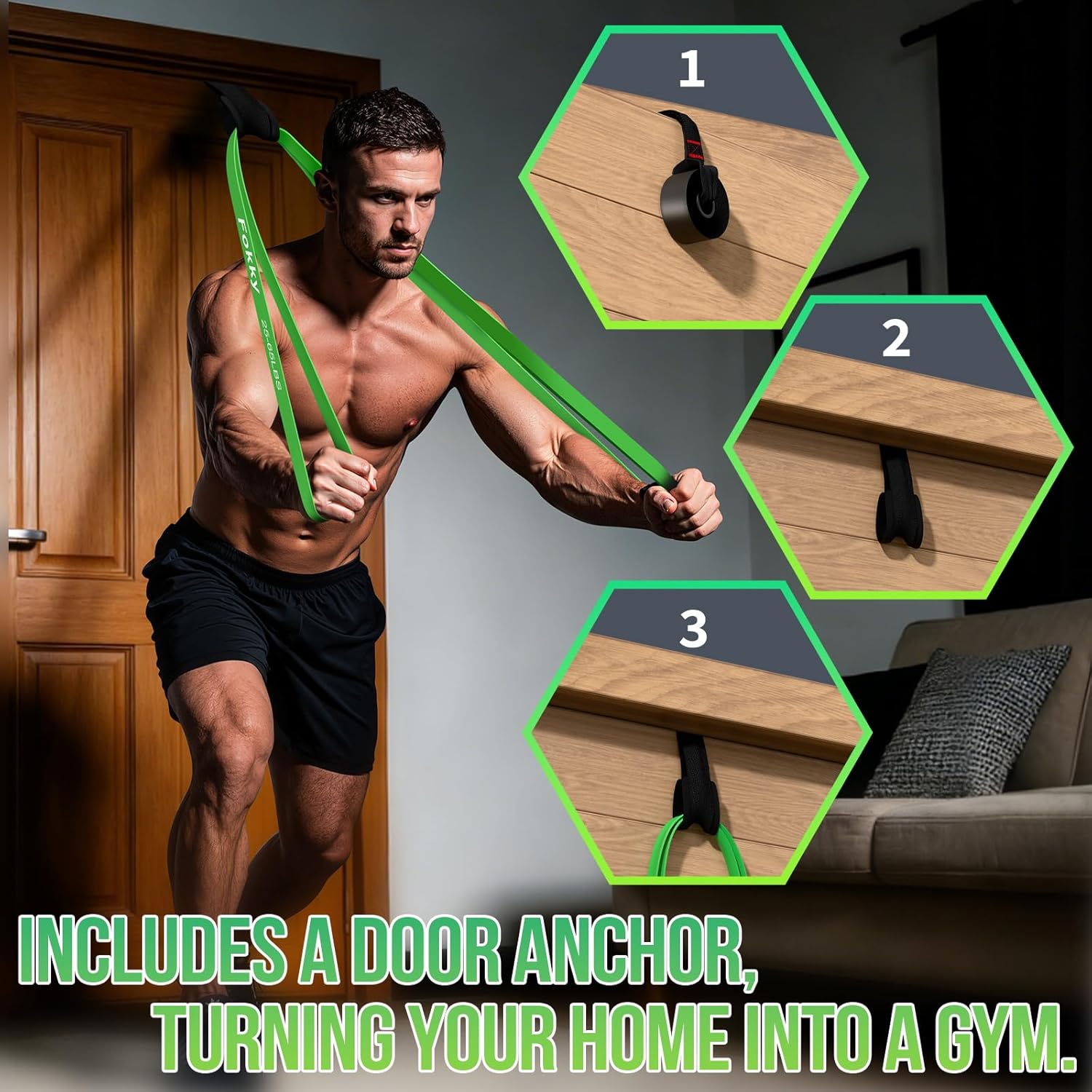Resistance Bands Widerstandsbänder Set, 4 Stufen Fitnessbänder mit Türanker/Übungsposter/Tragetasche, Klimmzugbänder für Stretching, Krafttraining, Crossfit, Muskelaufbau, Heimtraining, Klimmzughilfe – Bild 5