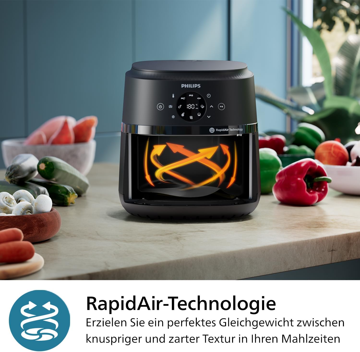Philips Airfryer 2000-Serie – Standard-Heißluftfritteuse mit 6,2 l Fassungsvermögen, Sichtfenster, RapidAir-Technologie, 90 % weniger Fett, leicht zu reinigen, Touchscreen, energie- und platzsparend (NA230/00) – Bild 5
