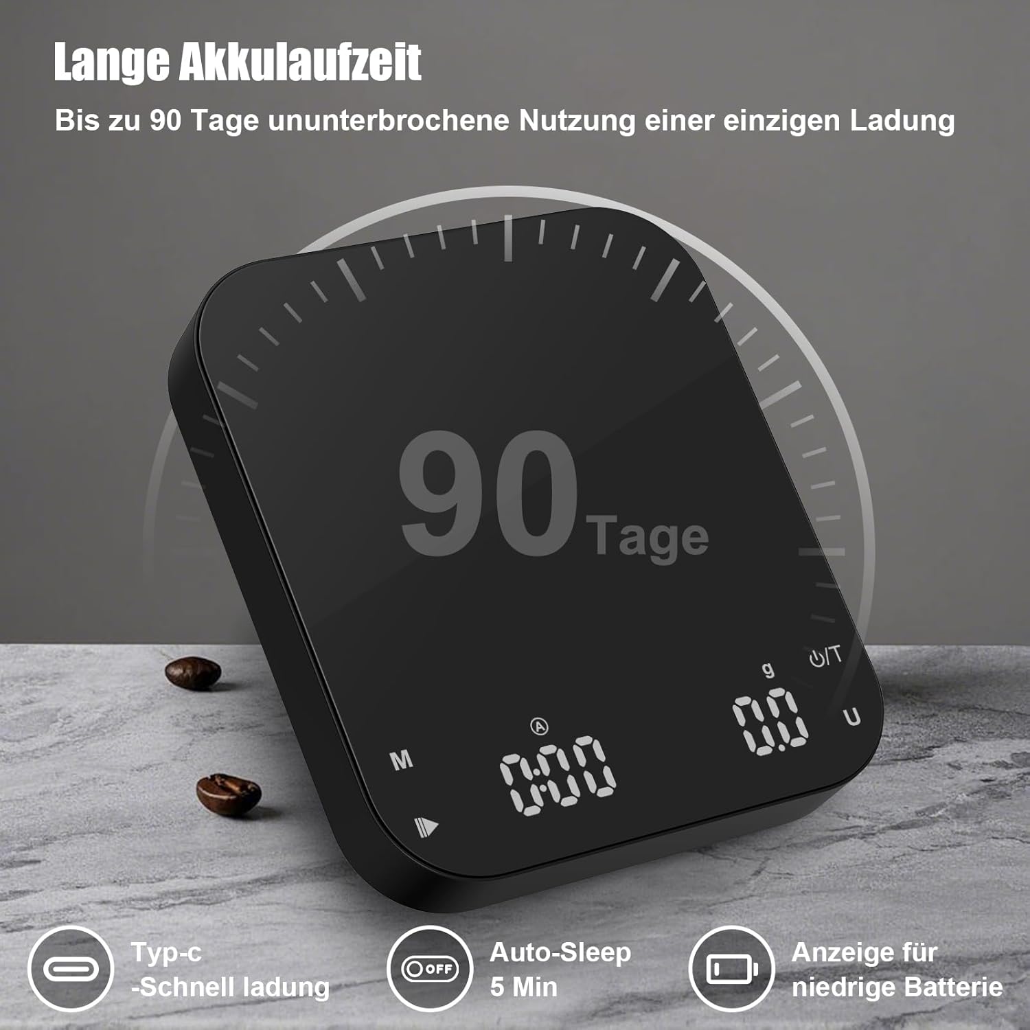 Diyife Kaffeewaage mit Timer, 3 kg/0,1 g wiederaufladbare Espressowaage mit HD-LCD-Display, Tara-Funktion, automatisch, tragbar, präzise Kaffeewaage für Espresso, Übergießen – Bild 5