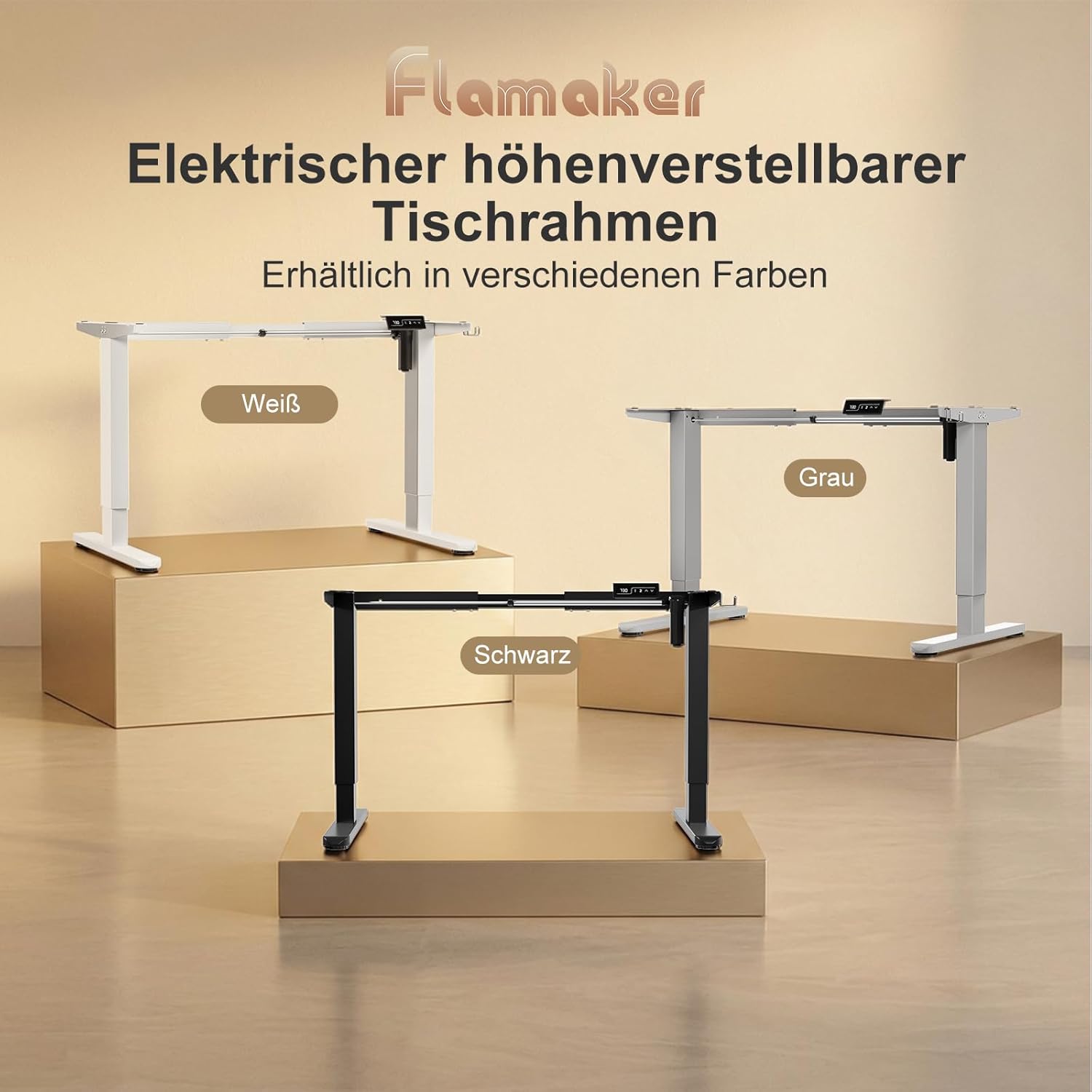 Flamaker Höhenverstellbarer Schreibtisch, Elektrisches Tischgestell, Höhenverstellbar, Elektrisches 2-Wege-Teleskop mit Memory-Steuerung, Höhenverstellbares Schreibtischgestell (Schwarz) – Bild 9