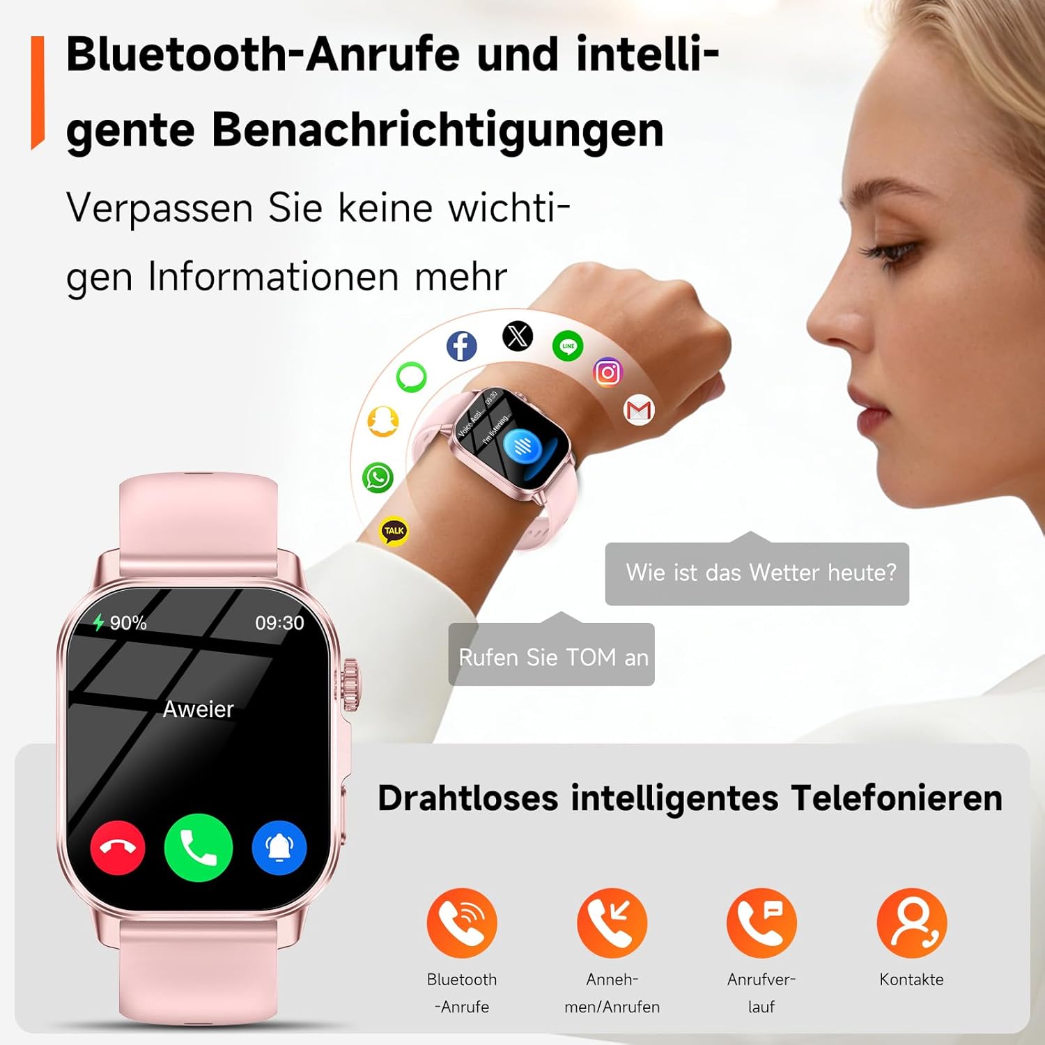 Damen-Smartwatch mit EKG-/Schlafmonitor, BMI, HRV, LED-Licht, 2,0 Zoll, Gesundheitsuhr mit 24-Stunden-Blutdruckmessung, SpO2, Harnsäure, Herzfrequenzmesser, Körpertemperatur, SOS-Notruf, Fitness – Bild 7