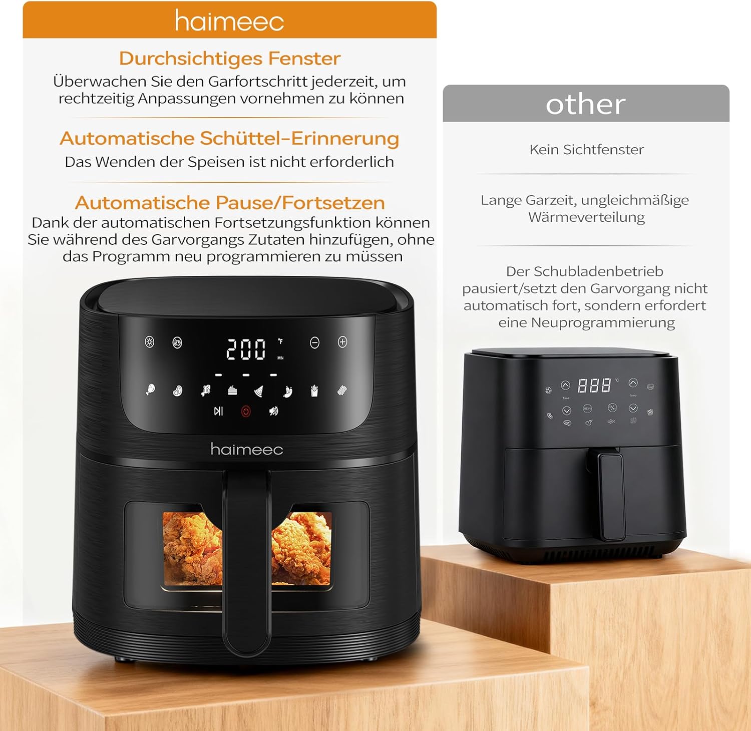 Airfryer 4L, Heißluftfritteuse mit Sichtfenster, ölfreie Fritteuse mit Schüttelerinnerung, Antihaftbeschichtung, 30–200 °C, 78 Rezepte, 8-in-1-Kocheinstellungen, leise Heißluftfritteuse – Bild 2