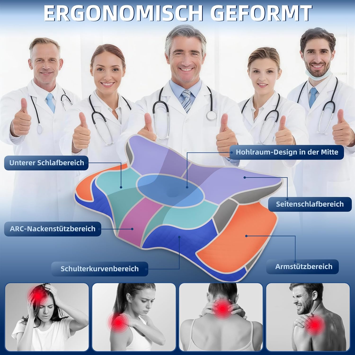 Nackenkissen mit Memory-Schaum – orthopädische Schmetterlingsform für Seitenschläfer, abnehmbarer, waschbarer Kühlbezug, für Erwachsene in allen Positionen – Bild 5