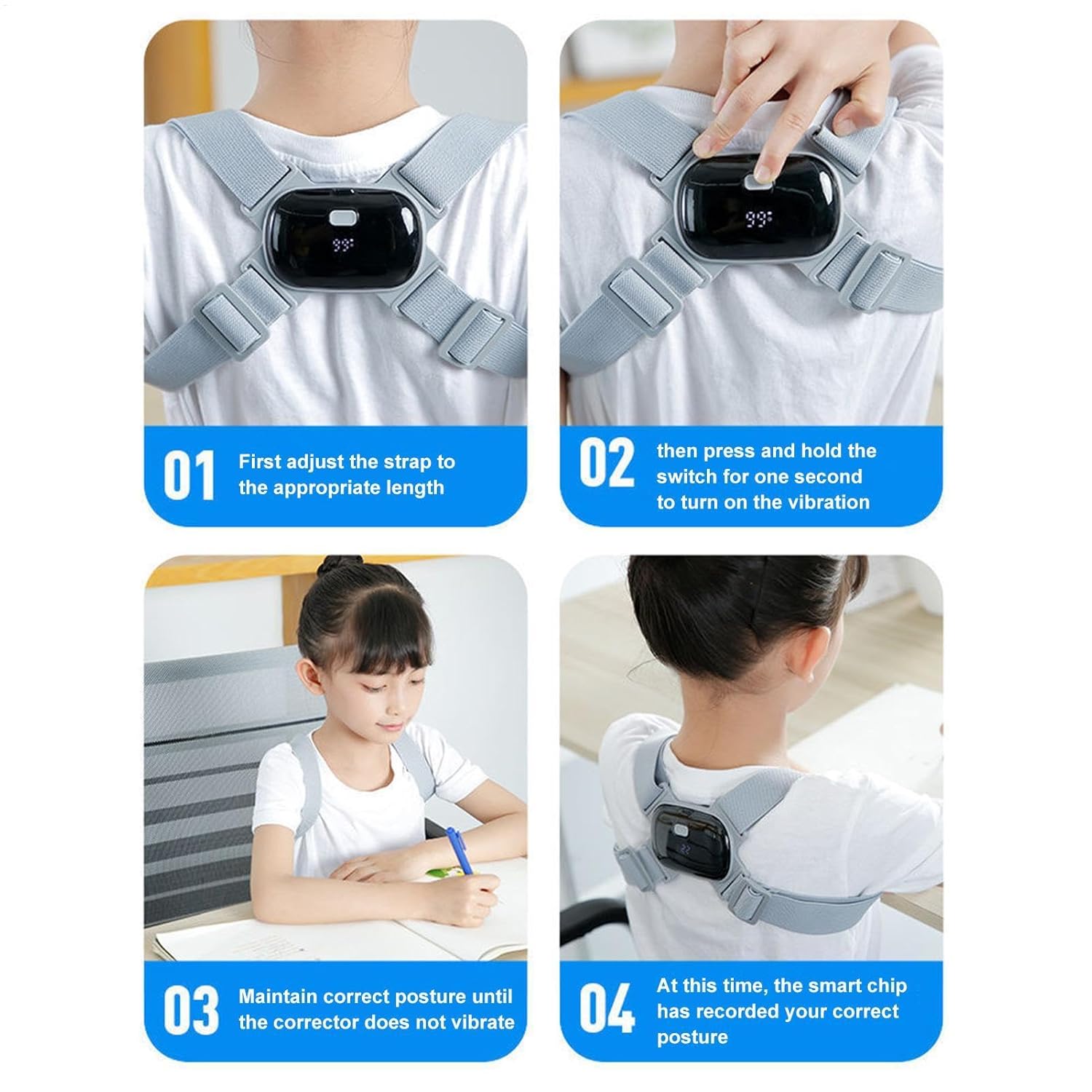 Intelligente Sensor-Vibrations-Haltungskorrektur, Intelligente Haltungskorrektur – Erinnerung für den oberen Rücken | Unterstützung des oberen Rückens | Einstellbare Schulterausrichtung für – Bild 6