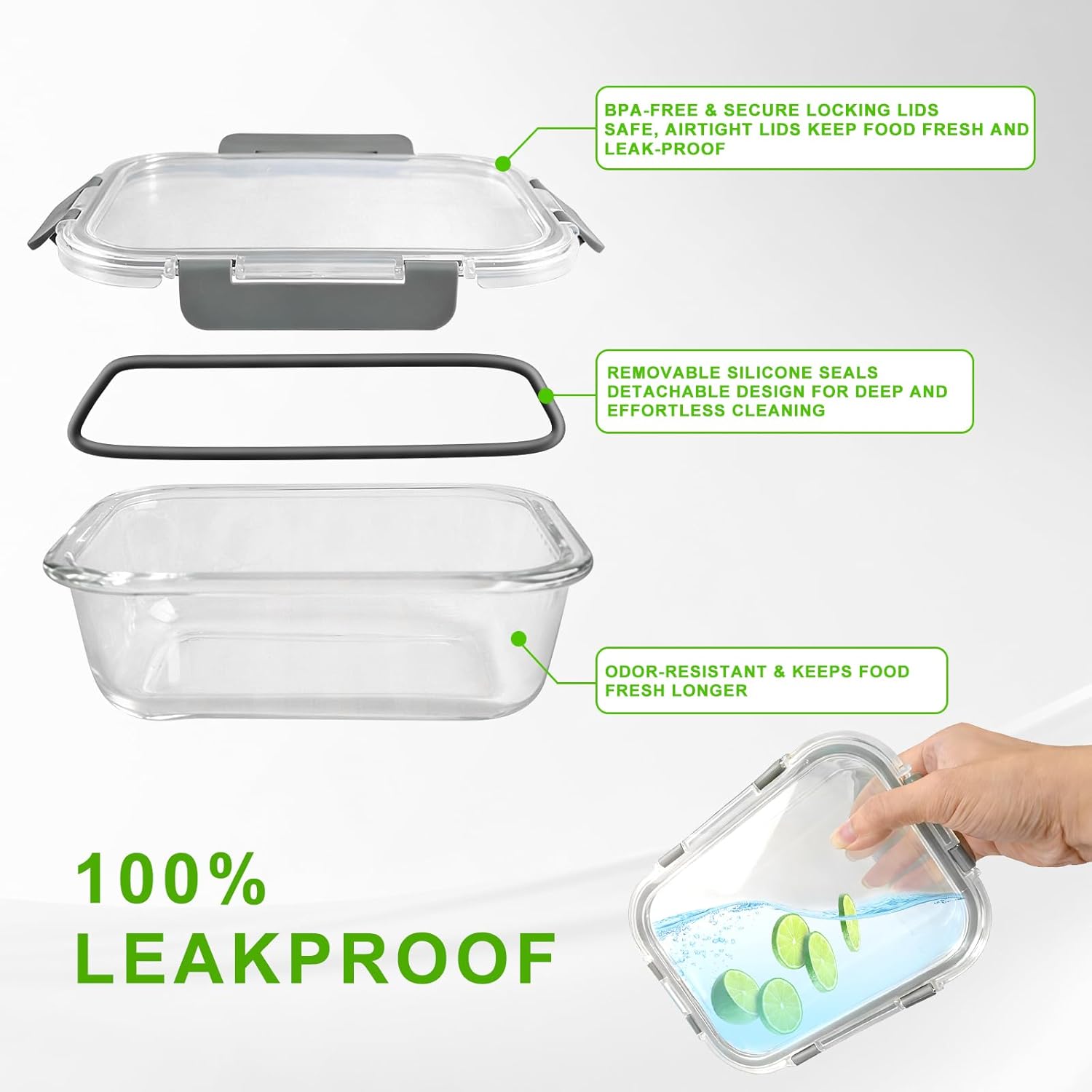 Brotdosen Glasbehälter mit Deckel,Glas Frischhaltedosen Set 20-teilig (10 Behälter & 10 Deckel) BPA-frei,Aufwahrungsbox Spülmaschinenfest, Mikrowellen & Gefrierschrankgeeignet(5 x 1050ml + 5 x 370ml) – Bild 3