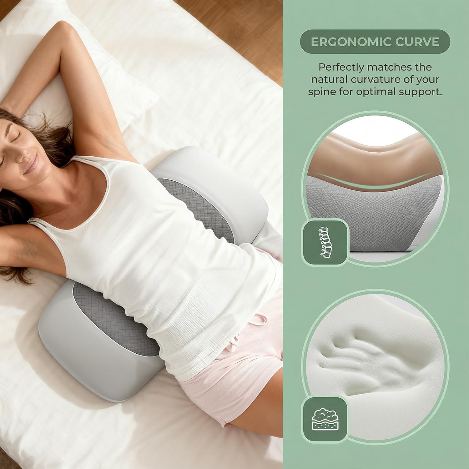 Ergonomisches Lendenkissen für Bett und Sofa – orthopädisches Lendenwirbel-Entlastungskissen, Memory-Schaum-Rückenkissen, Rückenstützkissen für Seitenschläfer und Rückenschläfer – Bild 3