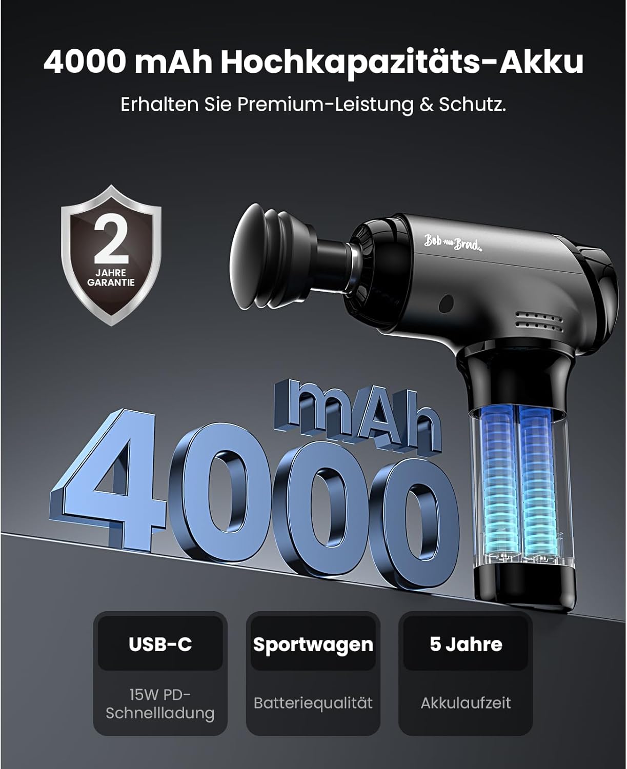 BOB AND BRAD T2 Ultra Massagepistole mit Wärme- und Rotlichttherapie, professionelles Tiefengewebemassagegerät für Sportler, tragbare Massagepistole zur Muskelregeneration, Geschenk für Männer, Frauen – Bild 5