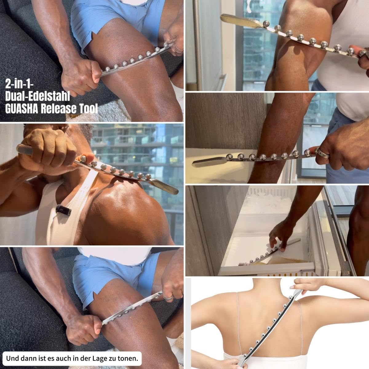 2-in-1 Faszienstab Edelstahl Gua Sha Faszienmuskelschaber Faszienroller Werkzeug für Lymphdrainage, Cellulite-Reduktion, Faszienmassage, Triggerpunkttherapie, Lösen von Verklebungen – Bild 2