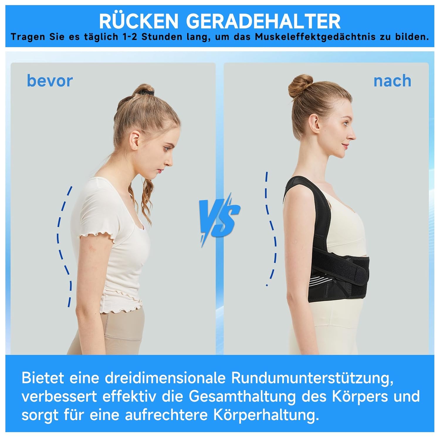 ZSZBACE Rückenglätter, verstellbarer Rückenstützgürtel, Haltungskorrektur, Rückengurt für Männer und Frauen, gerade Rückenstütze, Haltungstrainer, lindert Schmerzen, Rückenschmerzen (XL) – Bild 2
