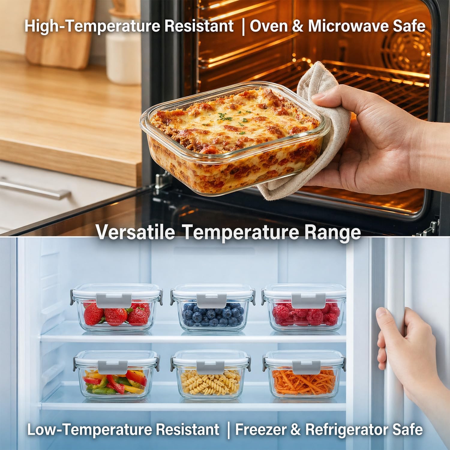 Set aus Glas-Vorratsbehältern und Essenszubereitungsboxen, 3 x 370 ml Borosilikatglasbehälter mit BPA-freiem Deckel, Frischhaltedose für Mikrowelle, Gefrierschrank und Spülmaschine – Bild 7
