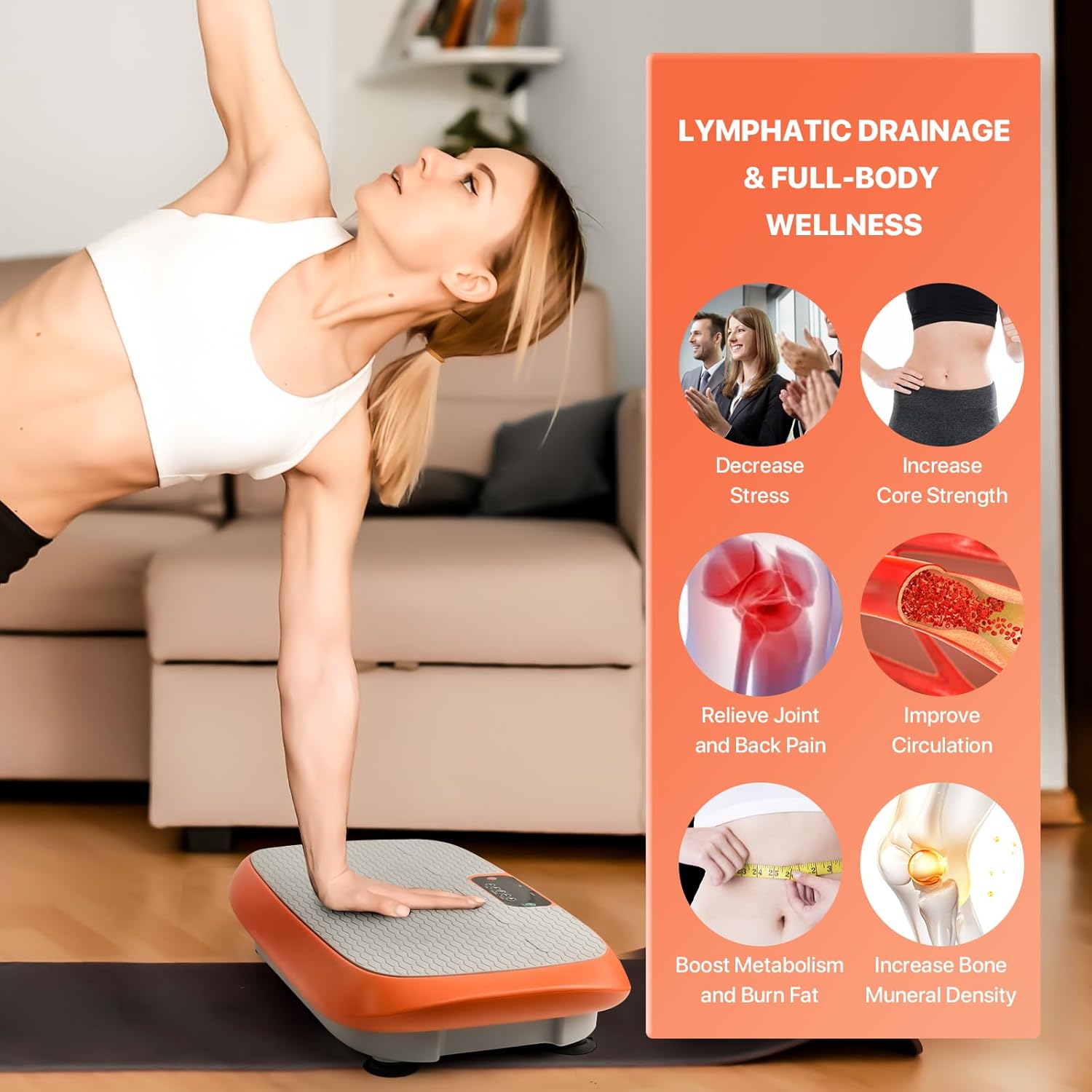 Vibrationsplatten-Trainingsgerät zur Gewichtsreduktion, Fitnessgerät, Vibrationsplatten-Plattform für Heimfitness, Lymphdrainage, Schütteln, Ganzkörper-Shaker, 99 einstellbare Geschwindigkeiten – Bild 2