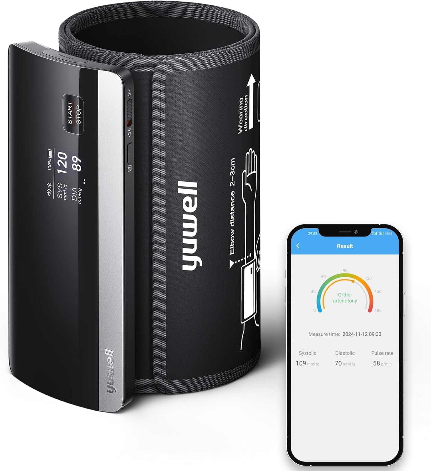 yuwell Smartes Oberarm-Blutdruckmessgerät mit App, digitales Blutdruckmessgerät mit Bluetooth-Übertragung, Sprachübertragung, wiederaufladbarer Batterie, ideal für den Heim- und Außenbereich YE630CR