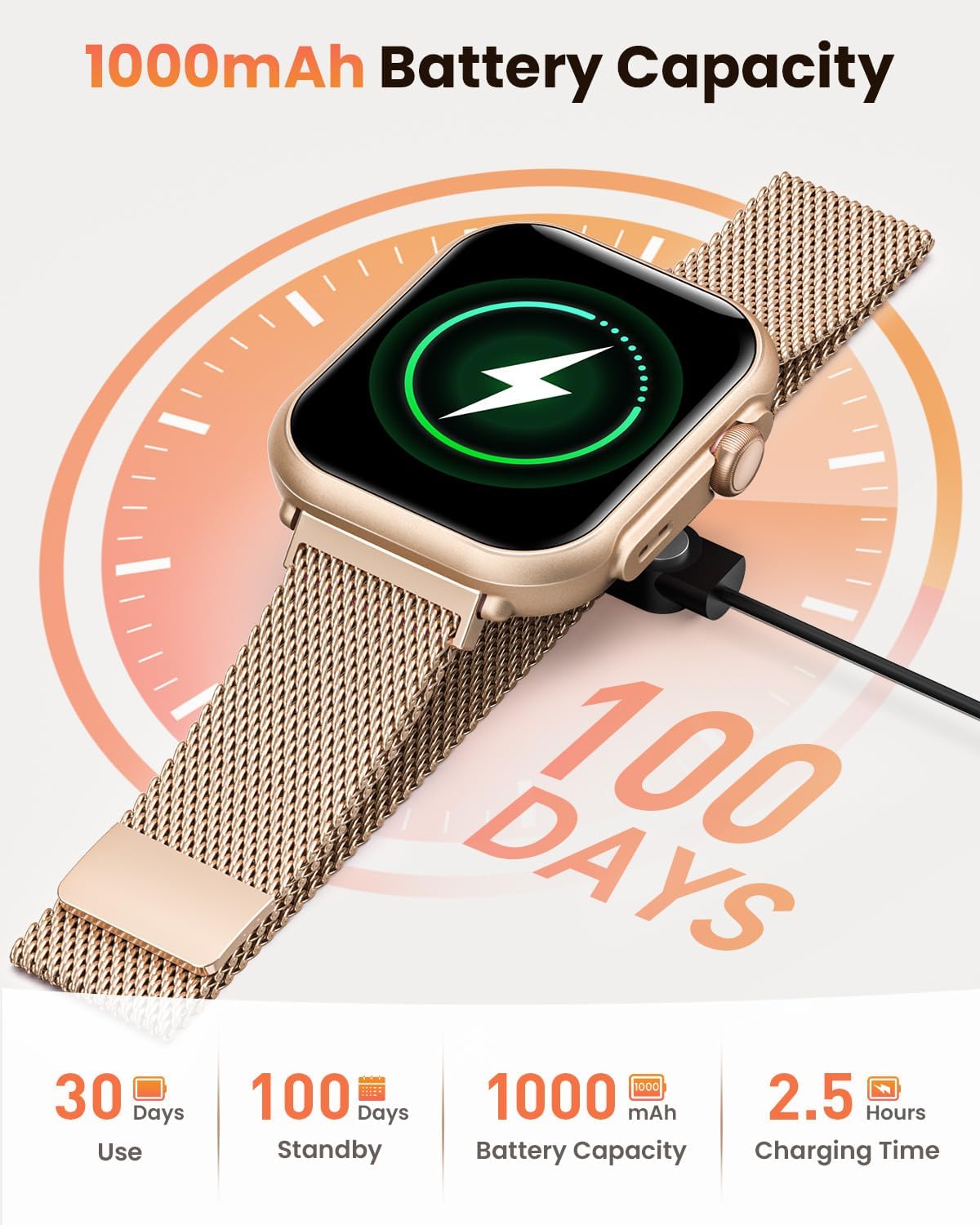 Damen-Smartwatch mit Telefonfunktion, 1000 mAh Akku, 100 Tage Standby, 1,83 Zoll Fitnessuhr mit Herzfrequenz, SpO2, Schlafüberwachung, 120+ Sport-Mod, IP68 Smartwatch, Schrittzähler für Android iOS, Roségold – Bild 2