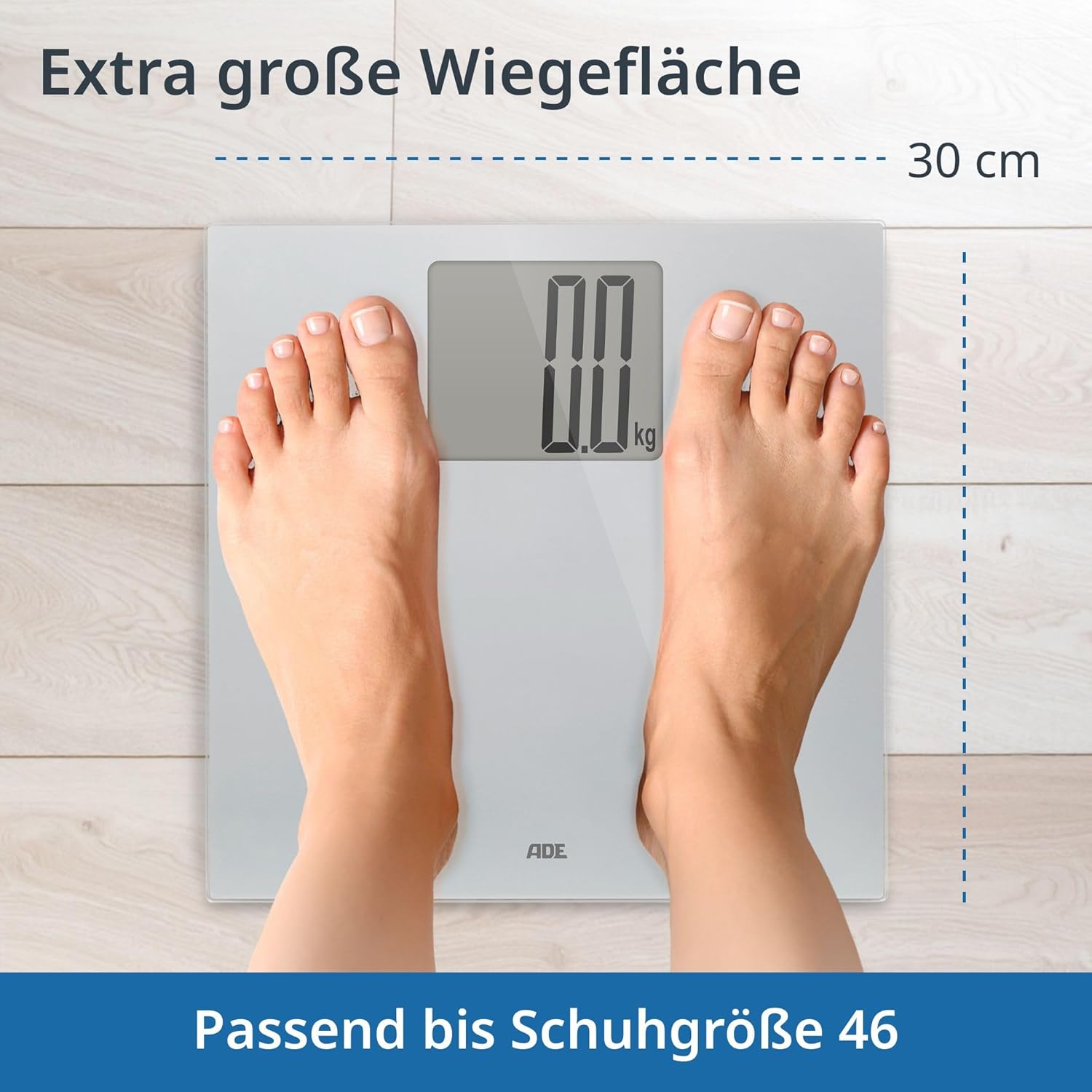ADE Digitale Personenwaage mit XXL-Display | 200 kg Tragkraft | Besonders gut ablesbare Körperwaage | Ideal für Brillenträger, Senioren | Personenwaage Weiß – Bild 5