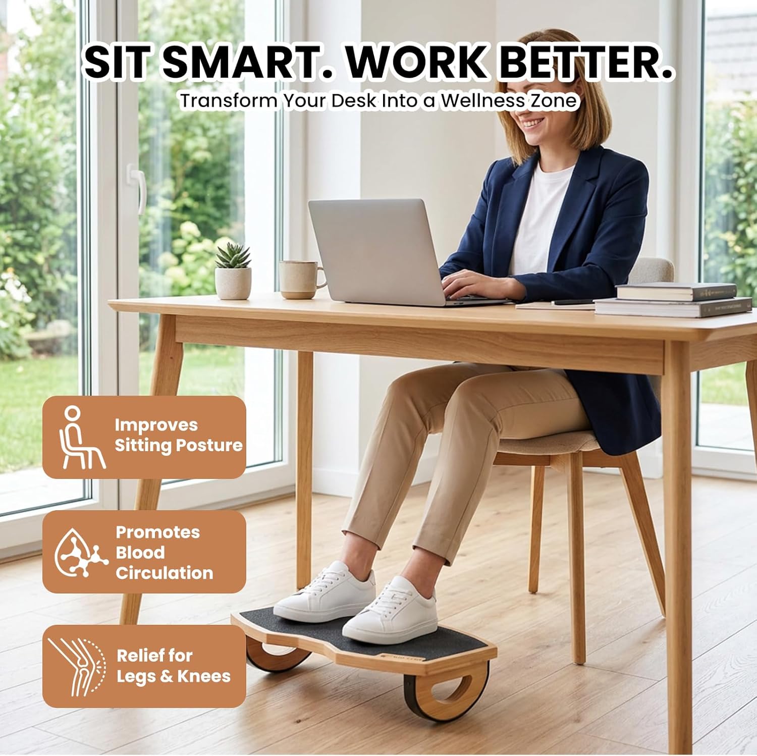 Ergonomische Fußstütze Holz unterm Schreibtisch rutschfeste Fußbank druckentlastende Fußablage multifunktionales Balancebrett Fitnessgerät Homeoffice Büro Zubehör für bessere Sitzhaltung – Bild 4