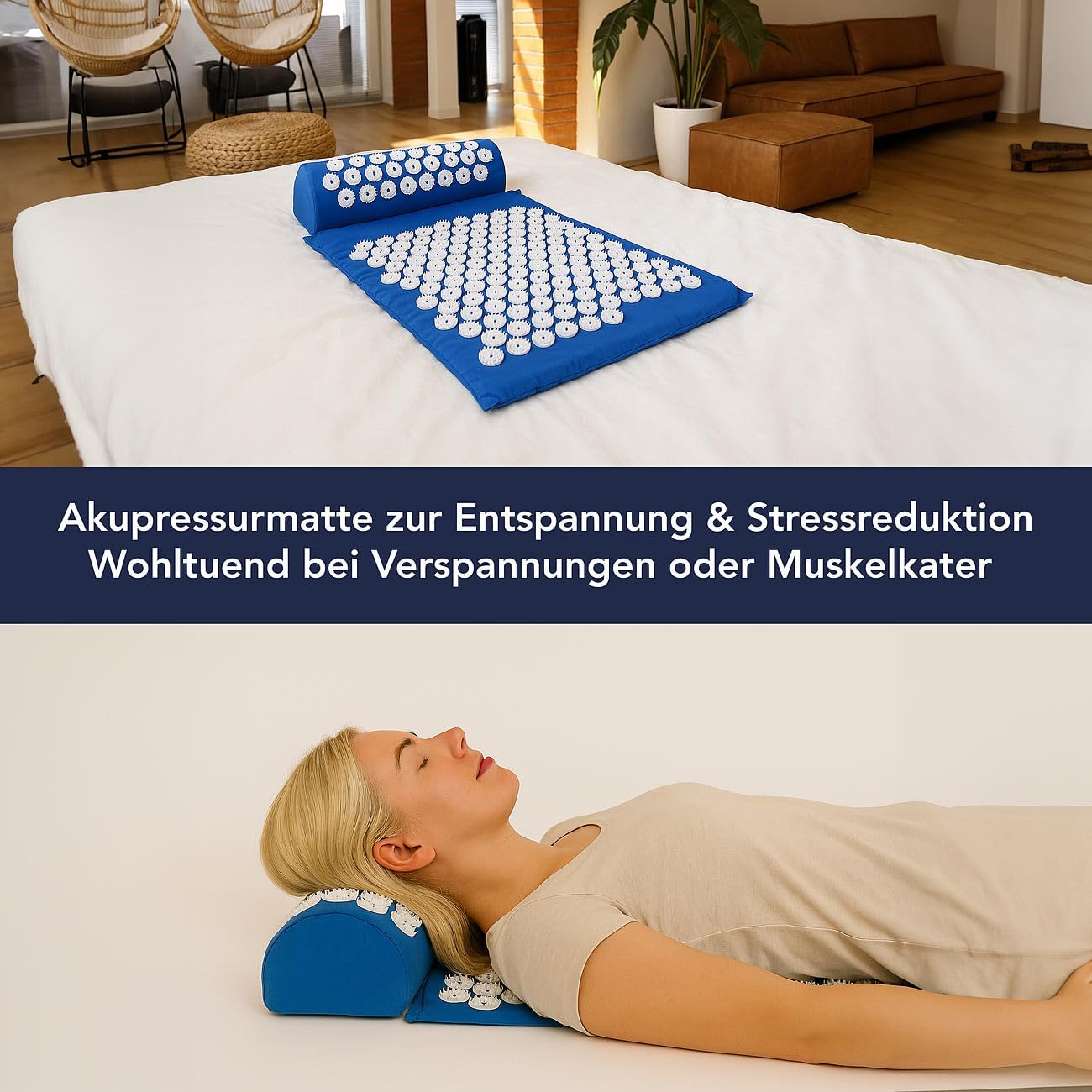 newgenmedicals Entspannungsmatten-Rücken: Entspannungsmatten- und Kissen-Set, 230 Druckfelder, 100 % Baumwolle (Akupunktur-Sitzpolster, mit Druckpunkten)