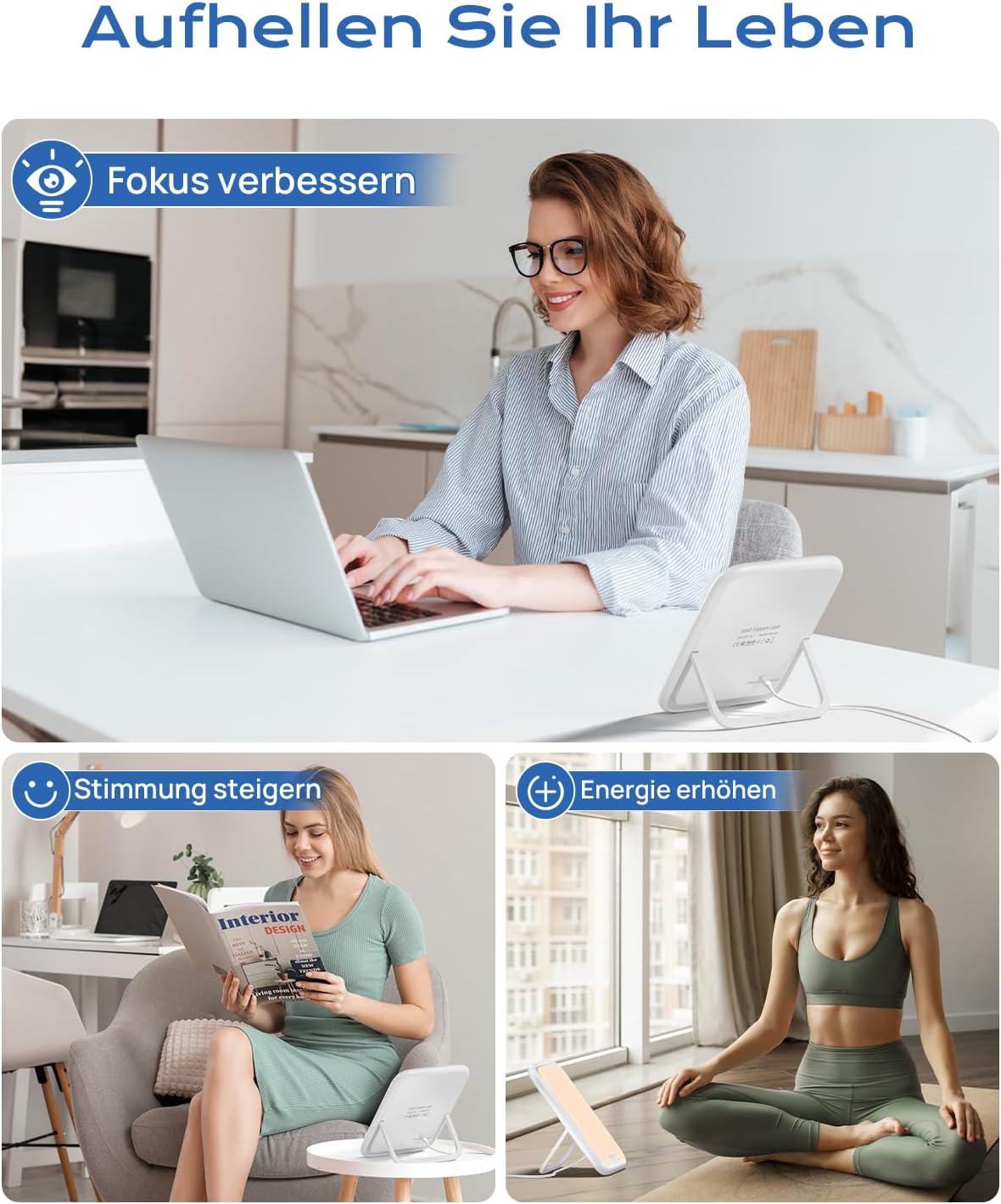 Tageslichtlampe, Tageslichtlampe, 10.000 Lux UV-freie Sonnenlichtlampe gegen Depression, Lichttherapielampe mit Memory-Funktion, 4 Timer, 3 Farbtemperaturen, kontinuierliche Helligkeit, faltbare Halterung – Bild 7