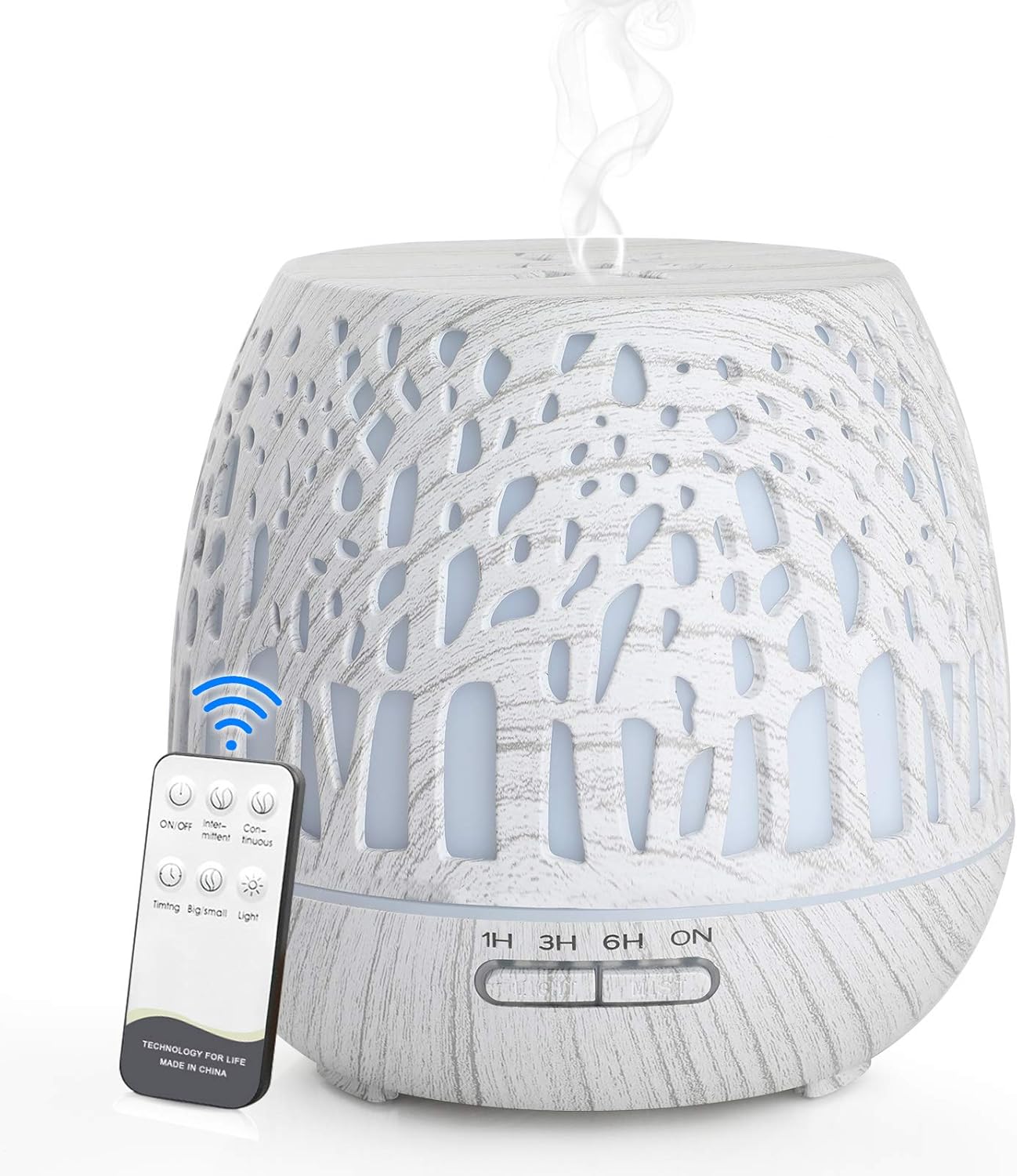 Simpeak Aromadiffusor 400 ml, LED-Ultraschall-Duftdiffusor mit Fernbedienung, Aromatherapie-Diffusor für ätherische Öle, tragbar, kompatibel für Zuhause, Yoga, Büro, Spa, Schlafzimmer, geschnitzter Wald