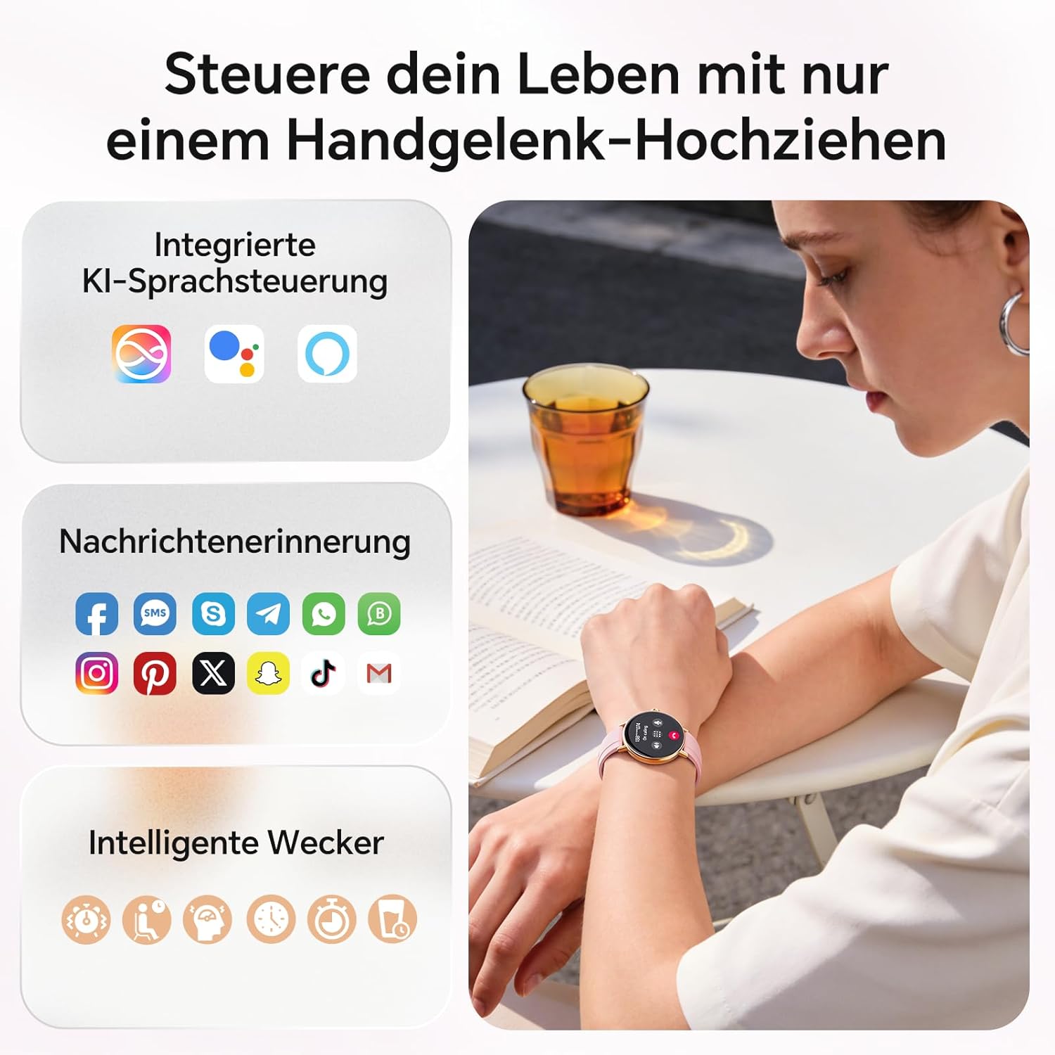 Gydom Runde Smartwatch für Damen, 1,27 Zoll, Smartwatch mit Telefonfunktion, Fitnessuhr mit SpO2, Herzfrequenz, Stress, Kalorien, Schlaf, Schrittzähler, 100+ Sportmodi, IP68, wasserdichte Sportuhr für iOS – Bild 6