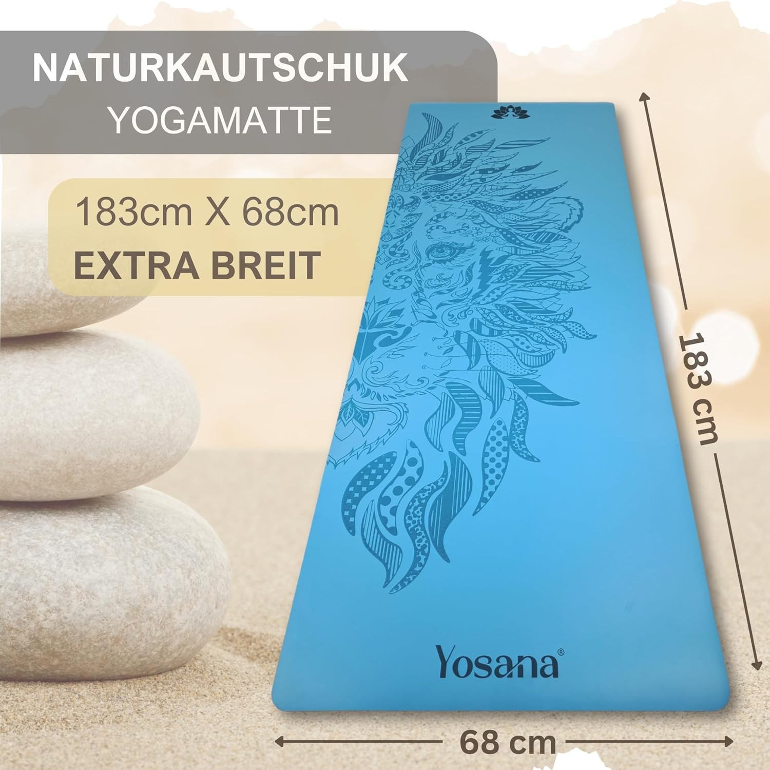 Yosana Yogamatte aus Naturkautschuk | Extrem rutschfest | Ultra-Grip-Oberfläche aus Eco PU | Extra breit 68 cm | Inklusive Tragegurt | Yogamatte 183 x 68 cm | 4 mm dünn – Bild 7