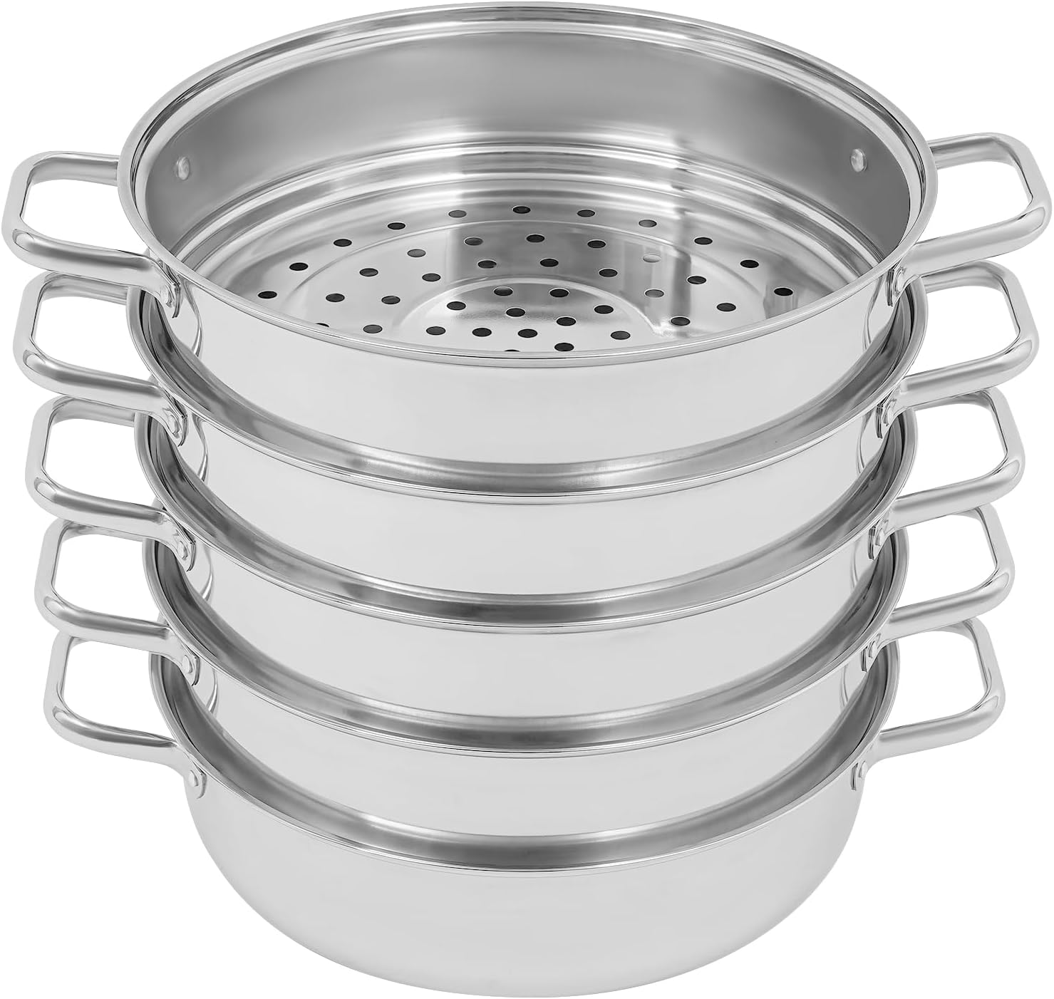 5-lagiger Dampfgarer aus Edelstahl mit Glasabdeckung, 32 cm Dampfgarer, Dampfgarer, Schongarer, Induktionskochtopf zum gleichzeitigen Dämpfen von Suppe, Nudeln, Fisch, geeignet für die Küche aller Herdarten – Bild 3